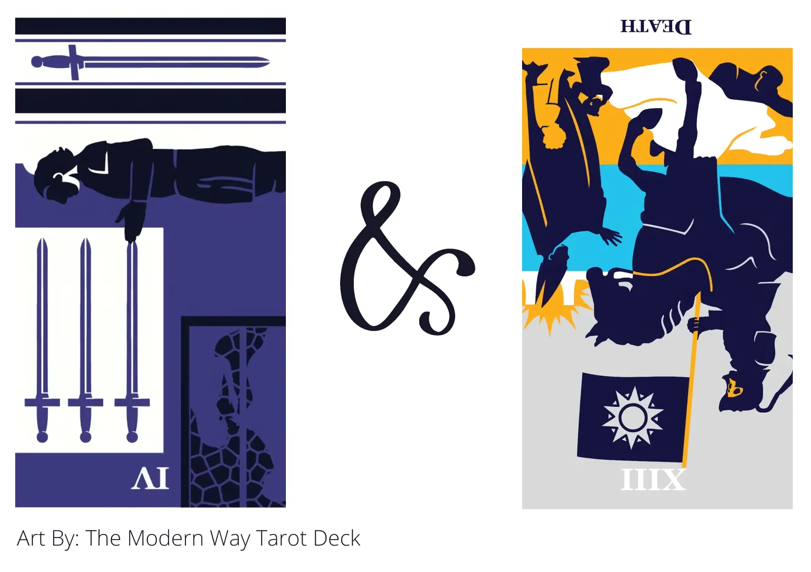four of swords reversed and death reversed tarot cards together