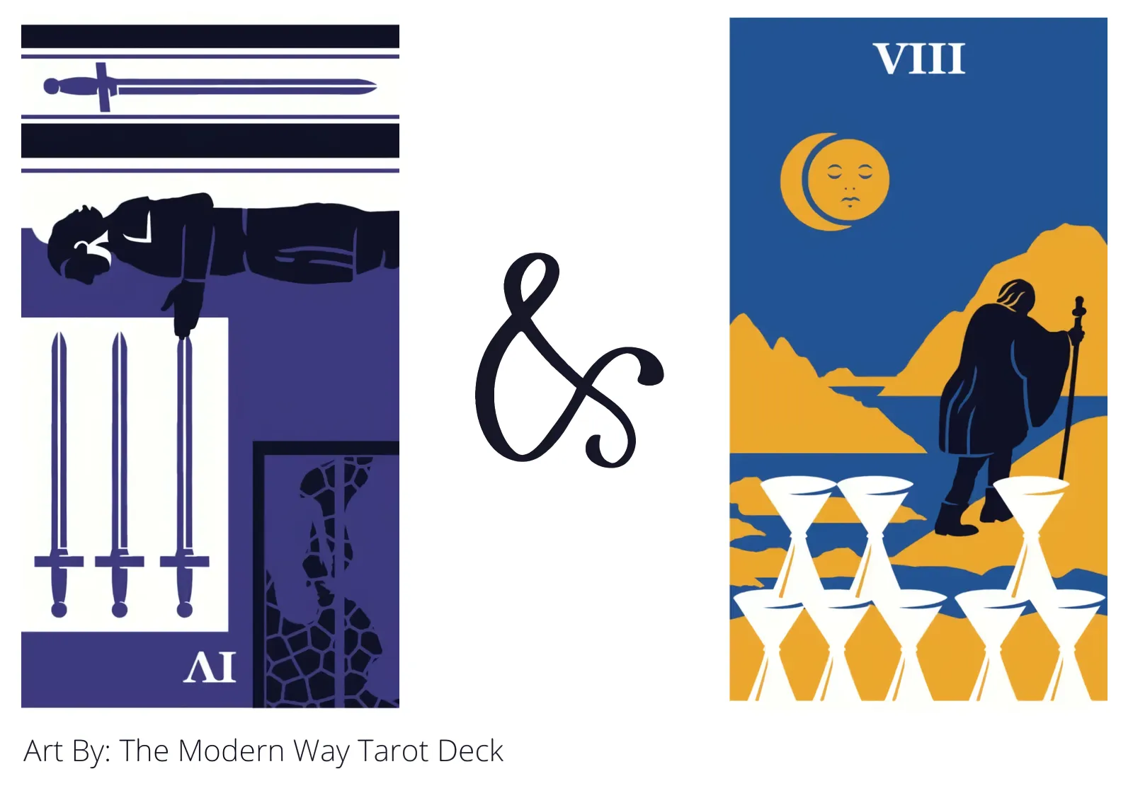 four of swords reversed and eight of cups tarot cards together