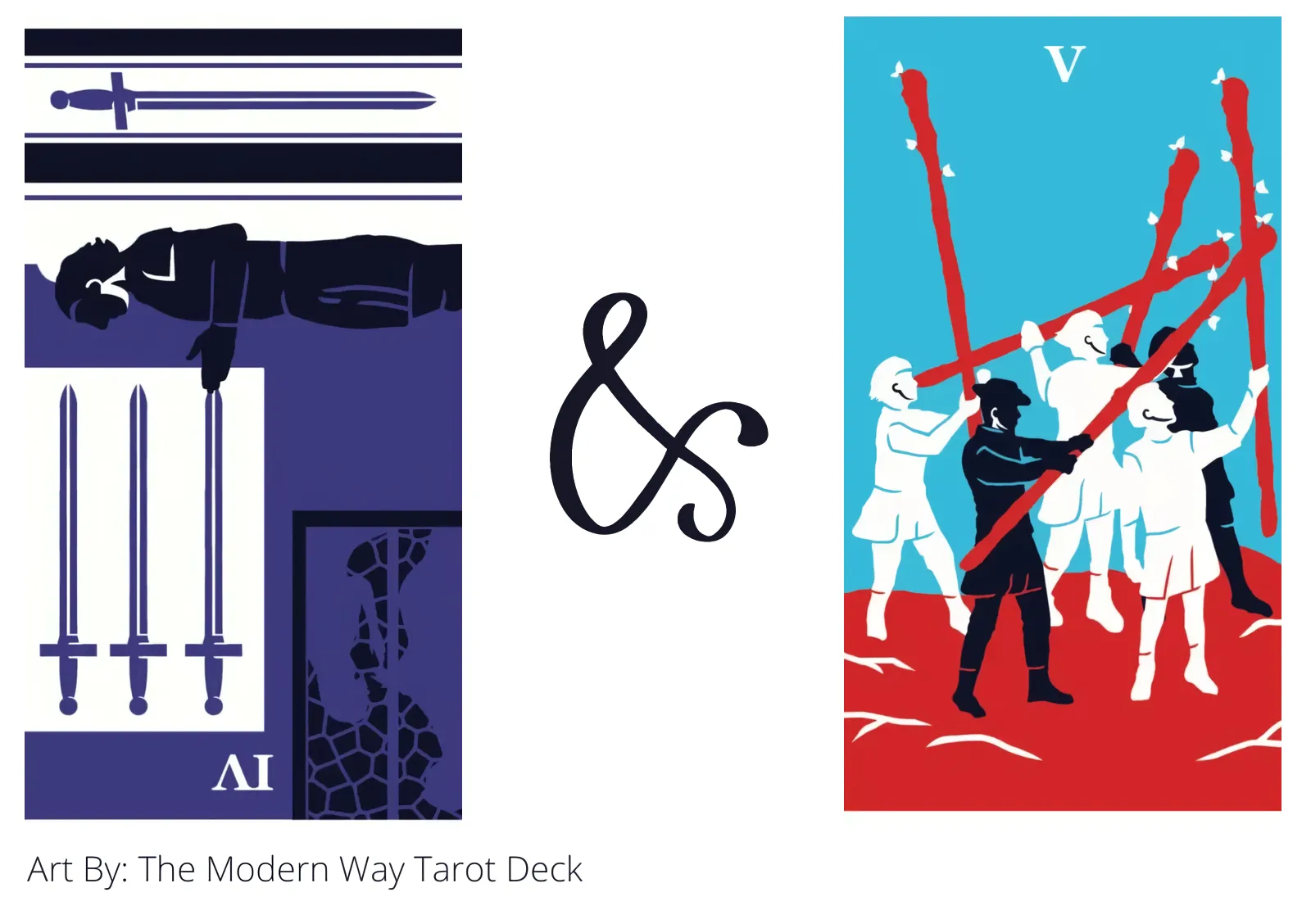 four of swords reversed and five of wands tarot cards together