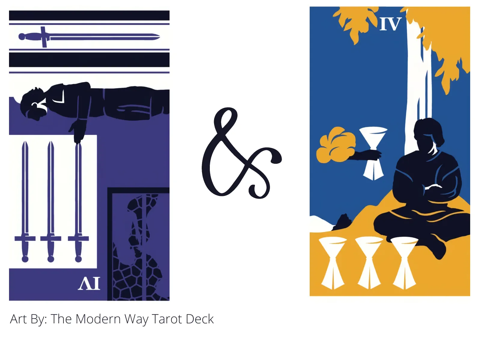 four of swords reversed and four of cups tarot cards together