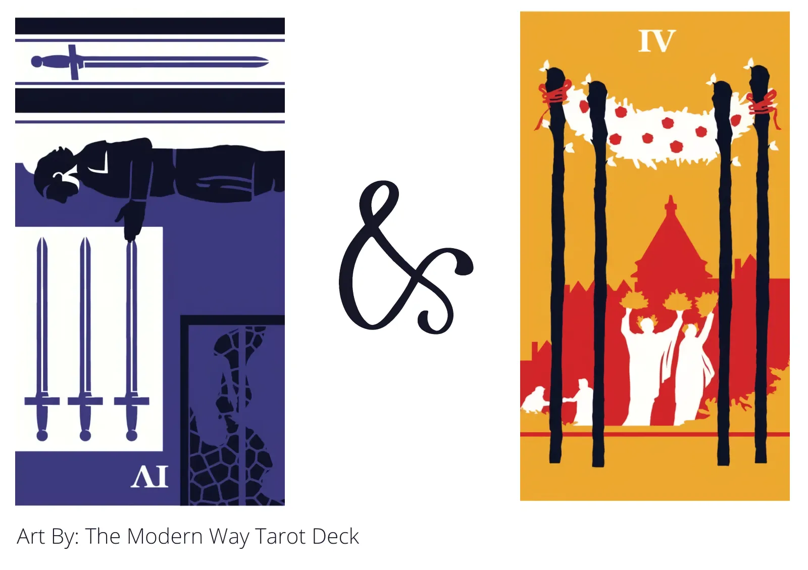 four of swords reversed and four of wands tarot cards together