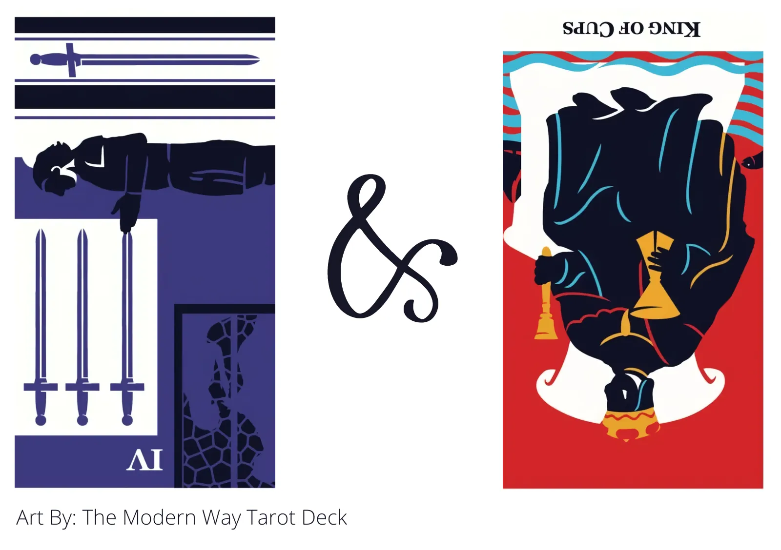four of swords reversed and king of cups reversed tarot cards together