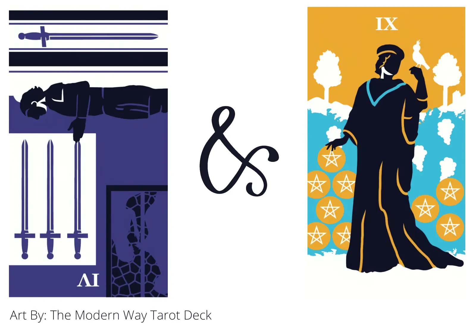 four of swords reversed and nine of pentacles tarot cards together