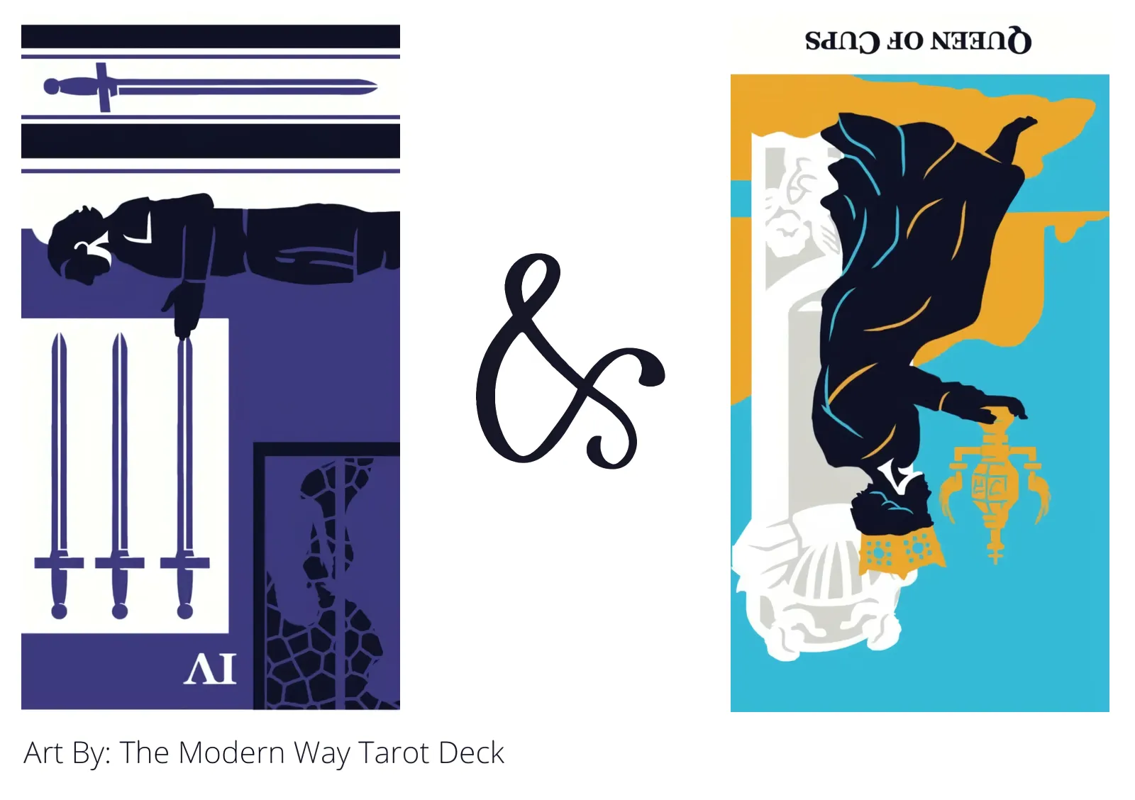 four of swords reversed and queen of cups reversed tarot cards together