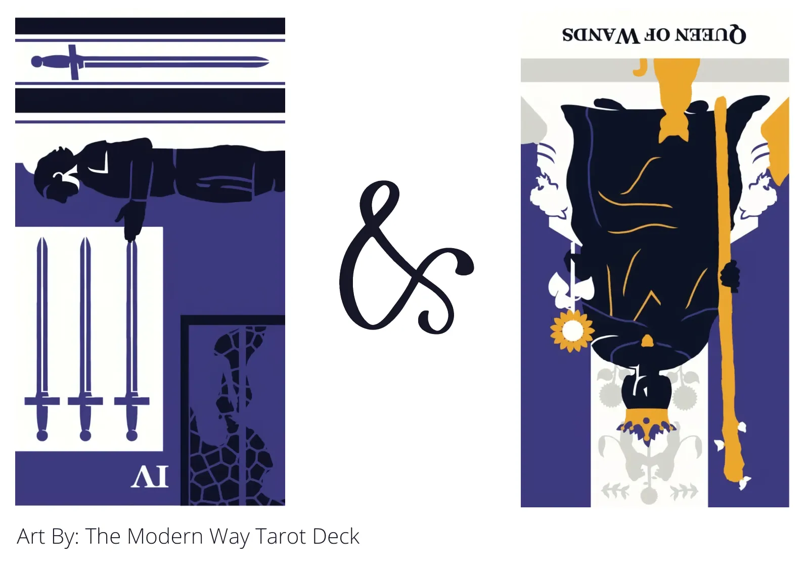 four of swords reversed and queen of wands reversed tarot cards together