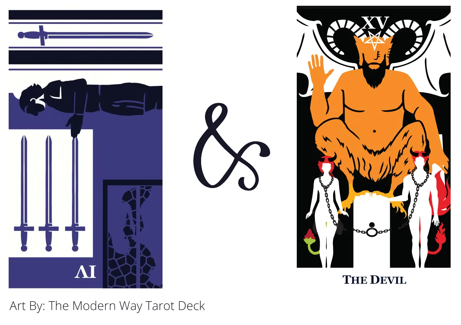 four of swords reversed and the devil tarot cards together