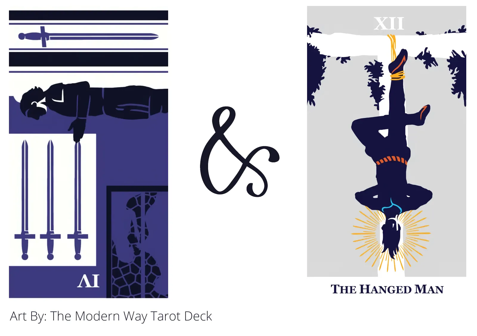 four of swords reversed and the hanged man tarot cards together