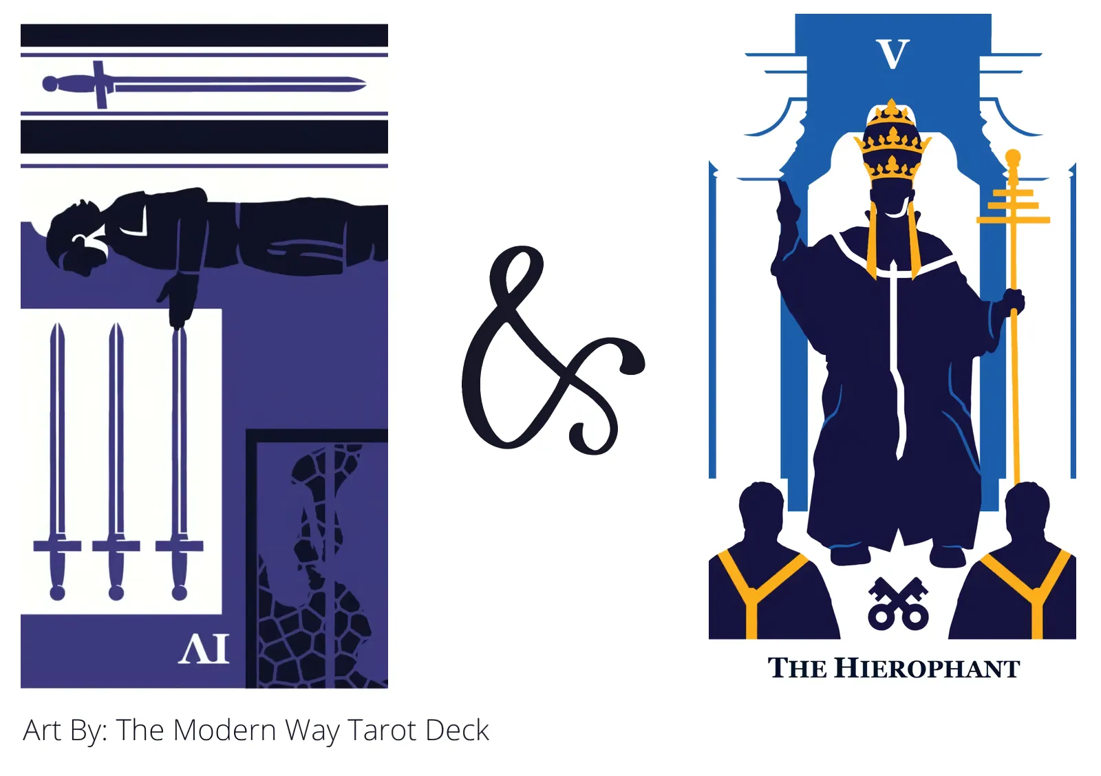 four of swords reversed and the hierophant tarot cards together