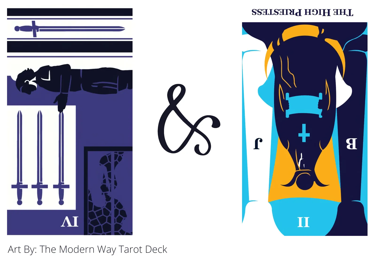 four of swords reversed and the high priestess reversed tarot cards together