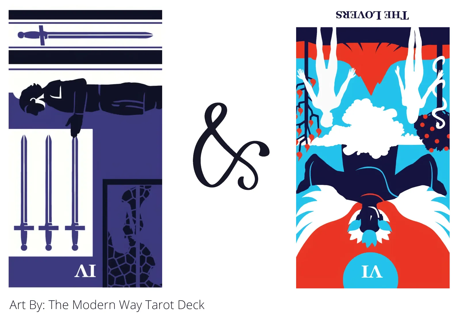 four of swords reversed and the lovers reversed tarot cards together