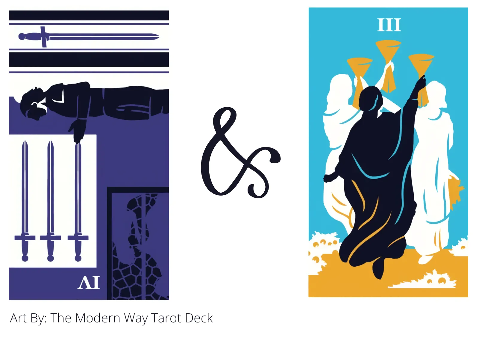 four of swords reversed and three of cups tarot cards together