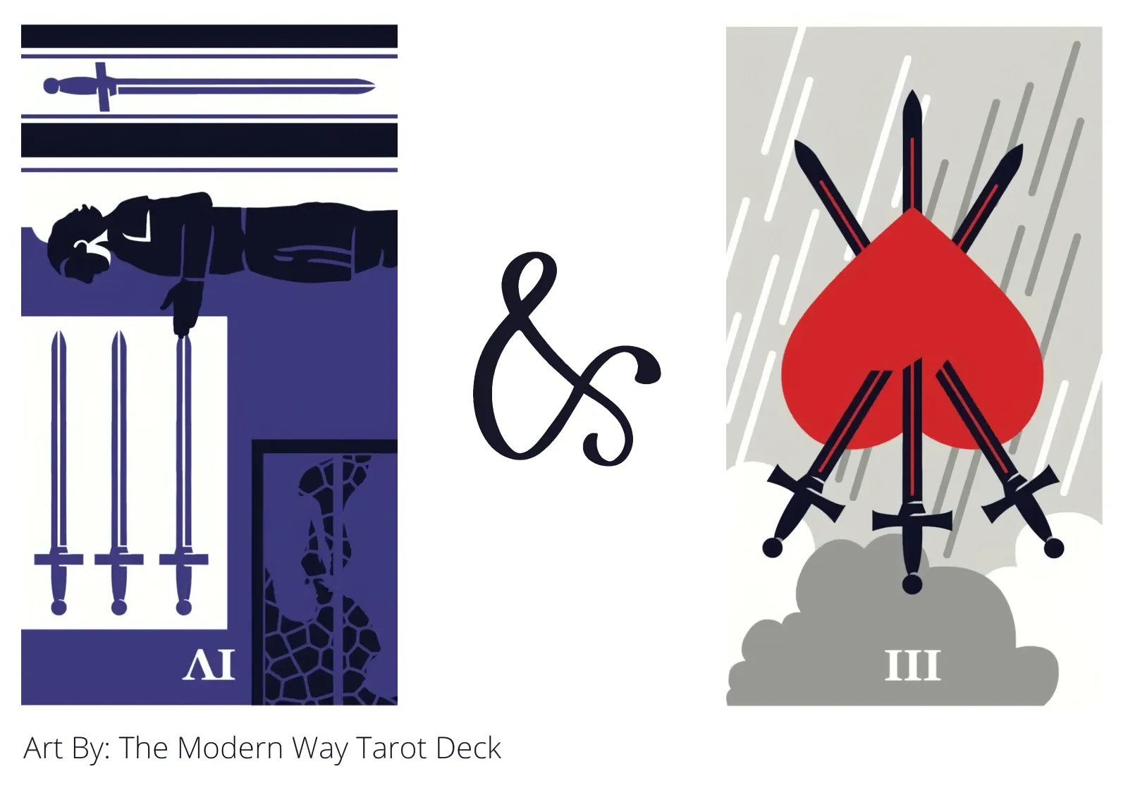 four of swords reversed and three of swords reversed tarot cards together