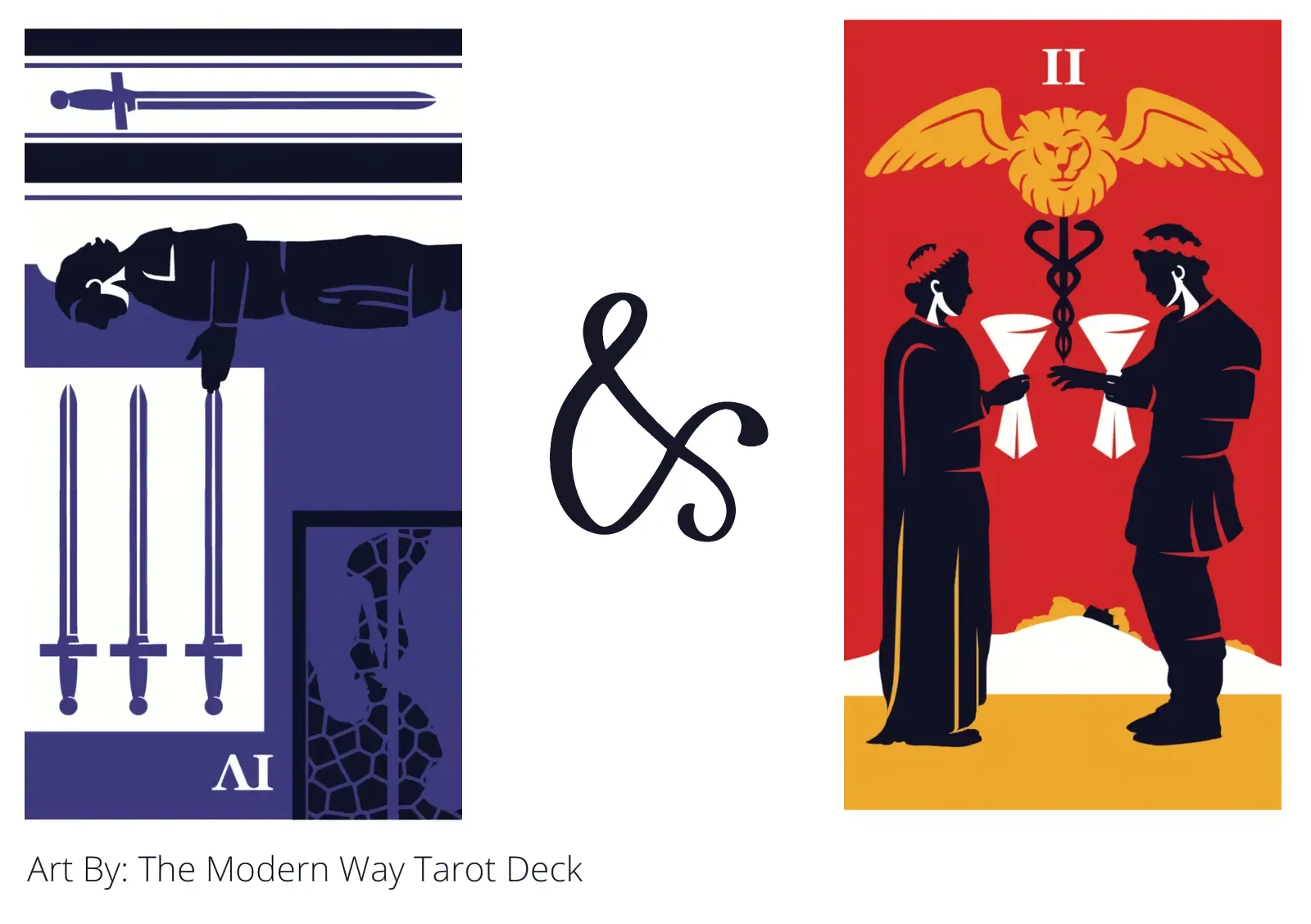 four of swords reversed and two of cups tarot cards together