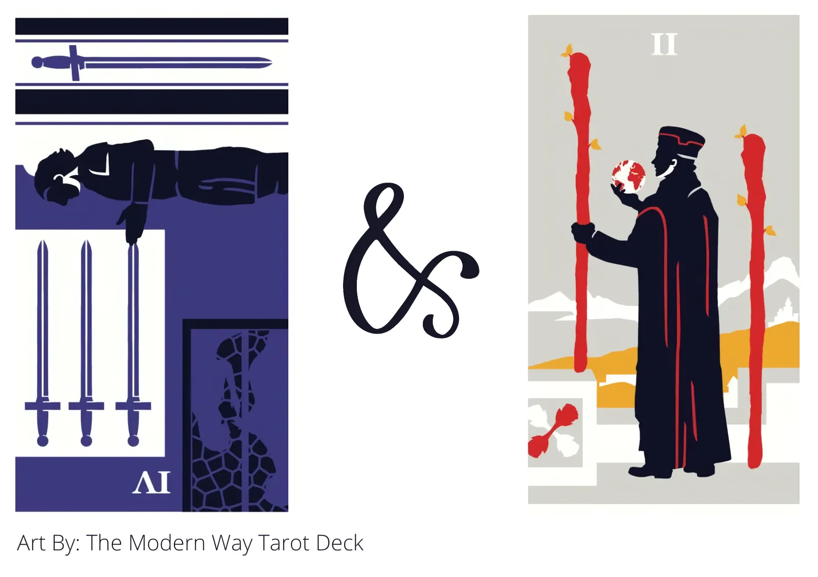 four of swords reversed and two of wands tarot cards together
