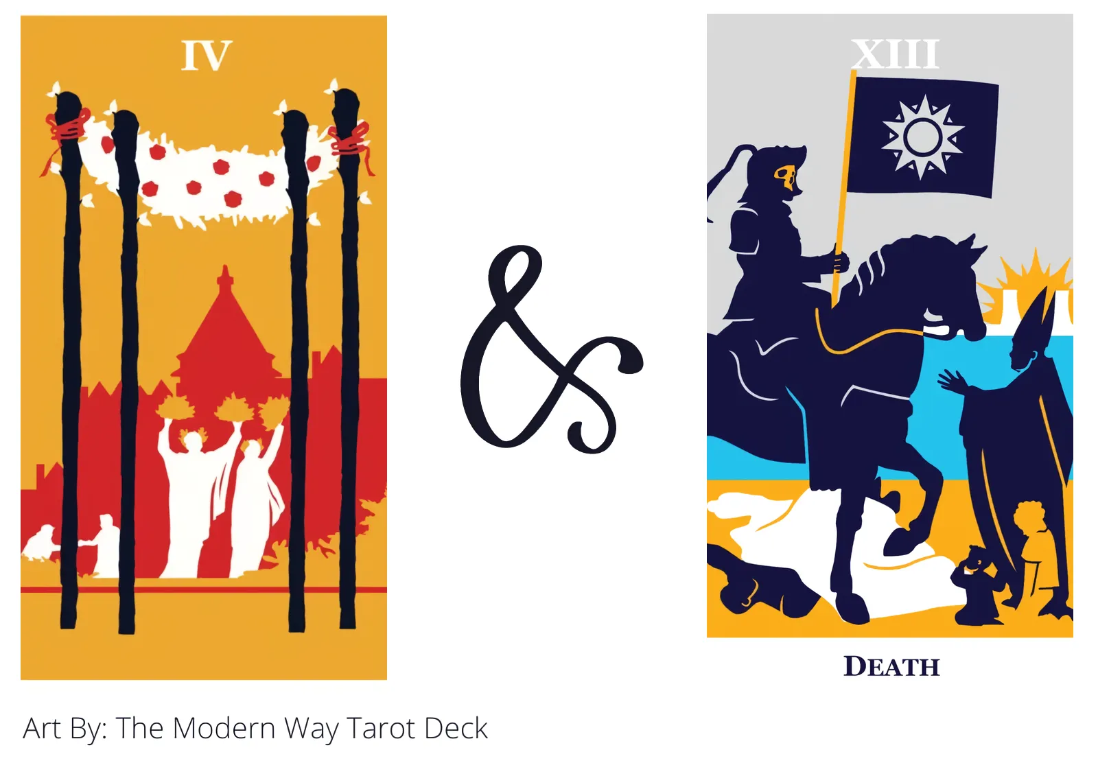 four of wands and death tarot cards together