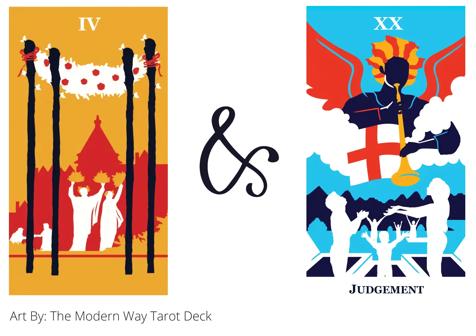 four of wands and judgement tarot cards together
