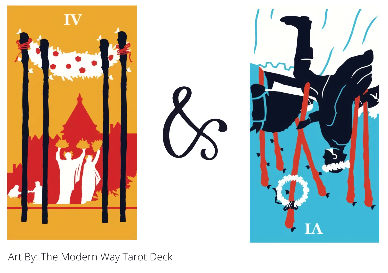 four of wands and six of wands reversed tarot cards together