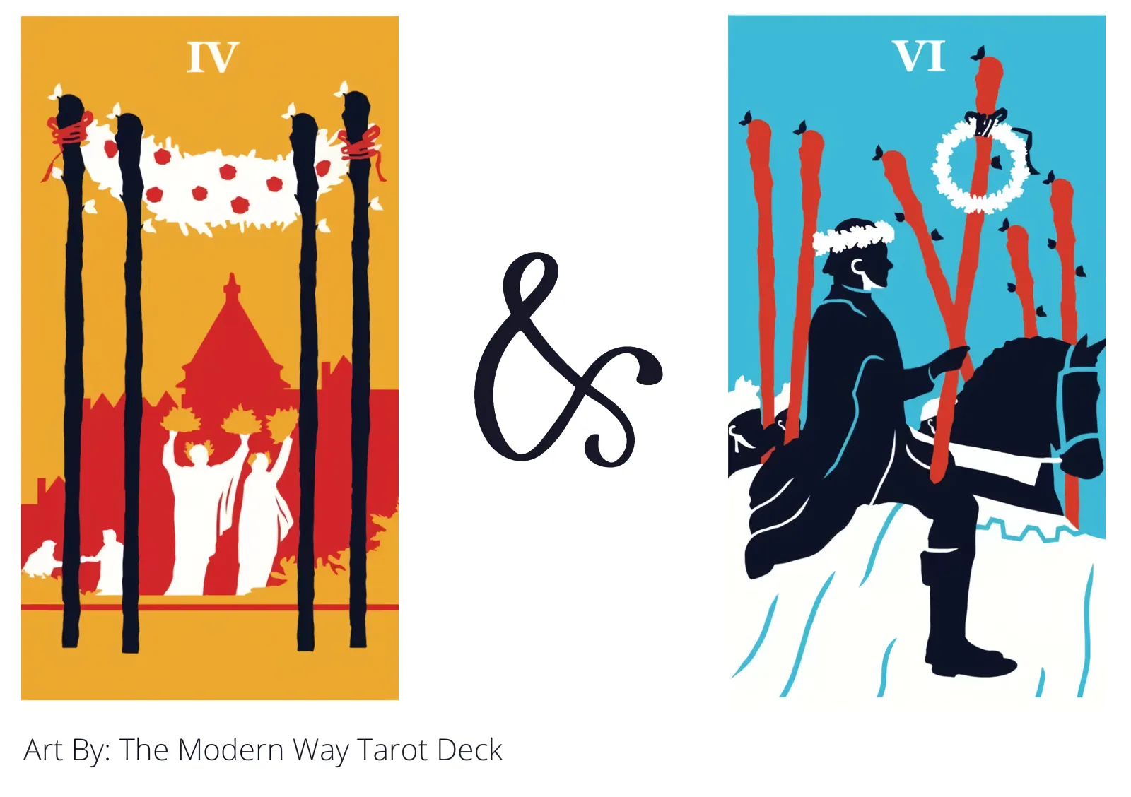 four of wands and six of wands tarot cards together