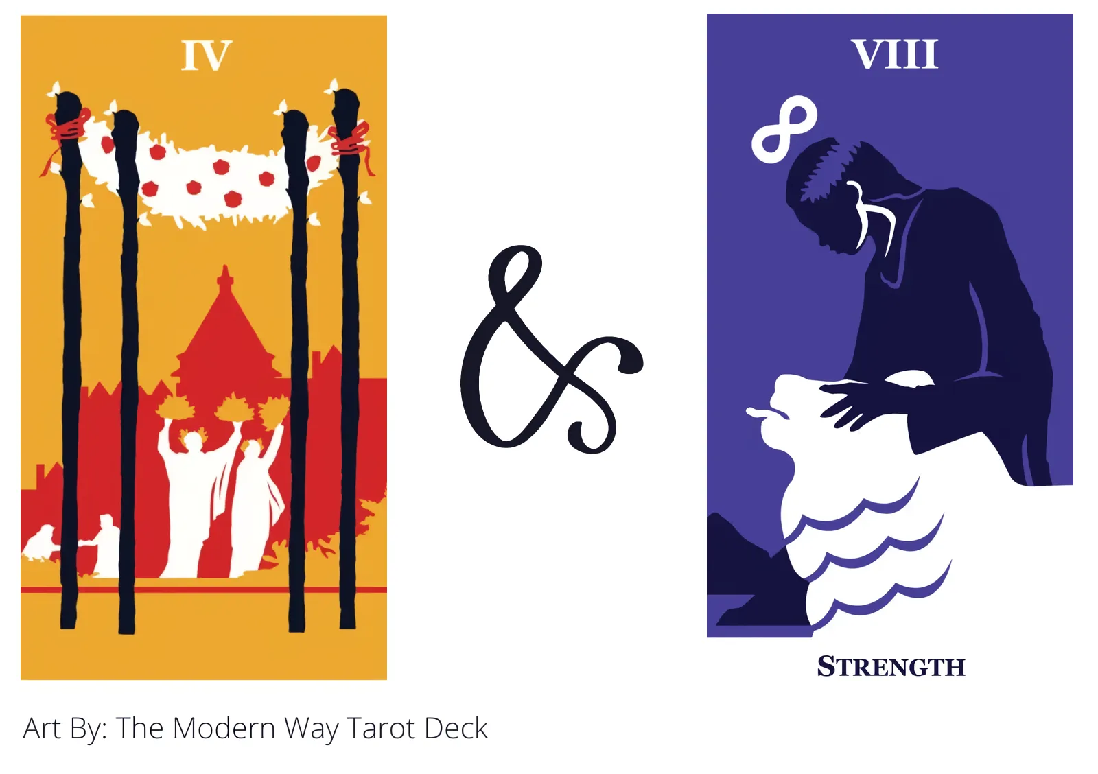 four of wands and strength tarot cards together