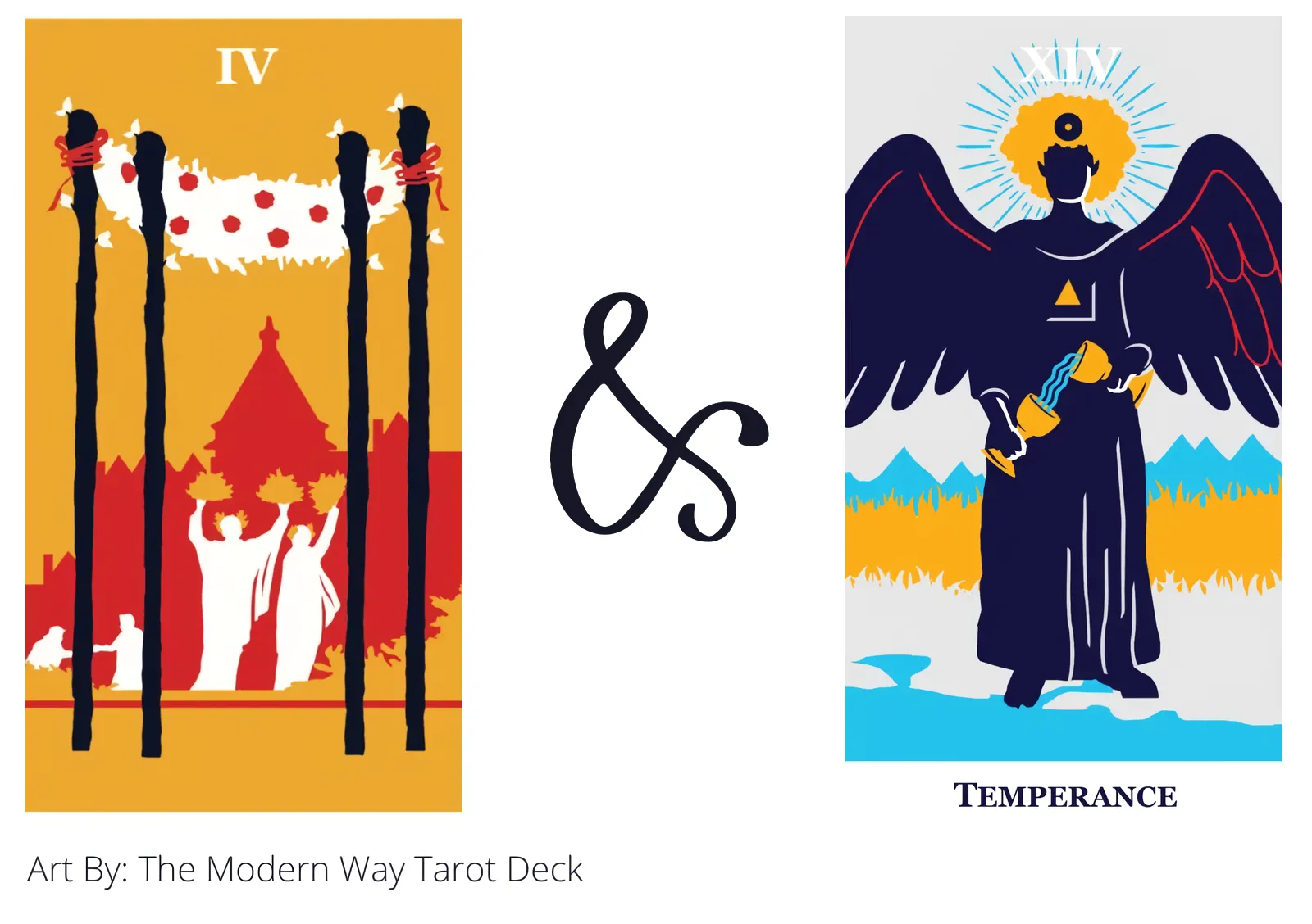 four of wands and temperance tarot cards together