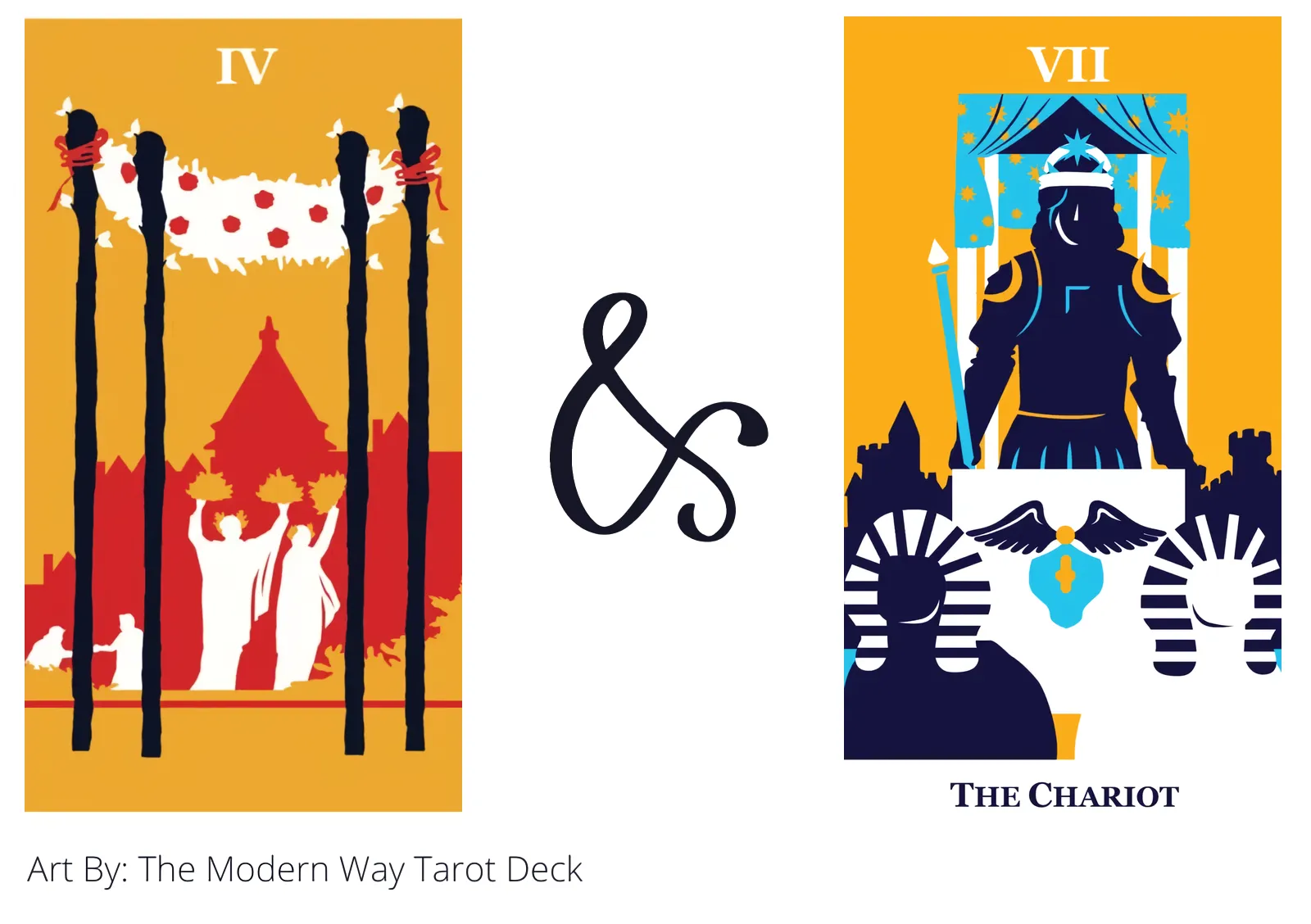 four of wands and the chariot tarot cards together