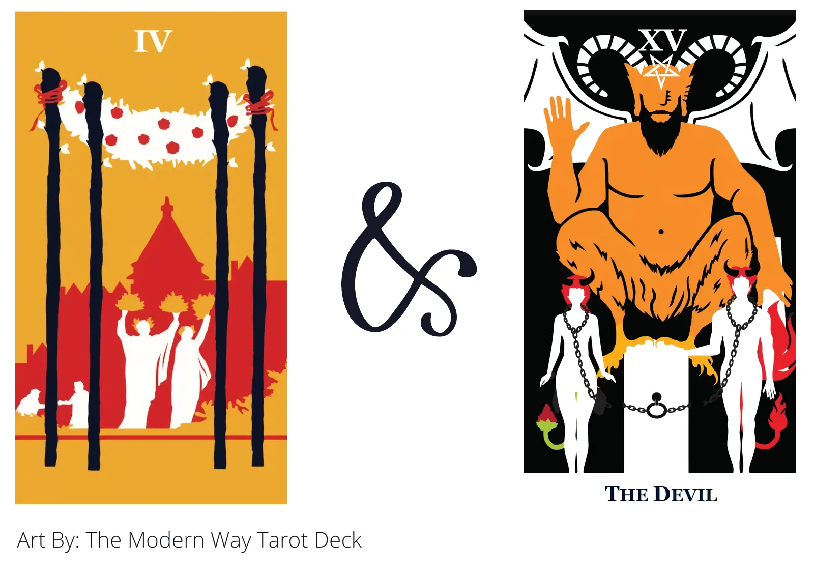 four of wands and the devil tarot cards together