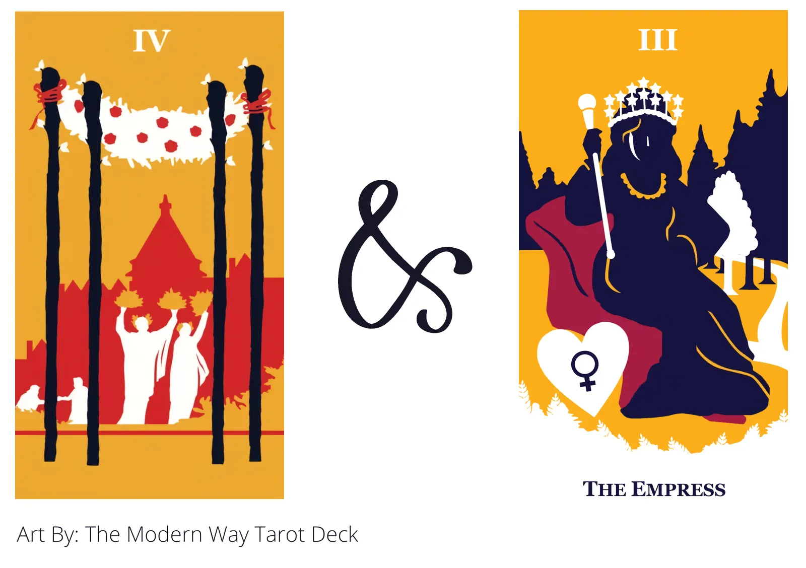 four of wands and the empress tarot cards together