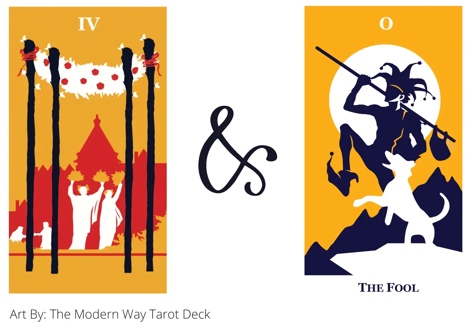 four of wands and the fool tarot cards together