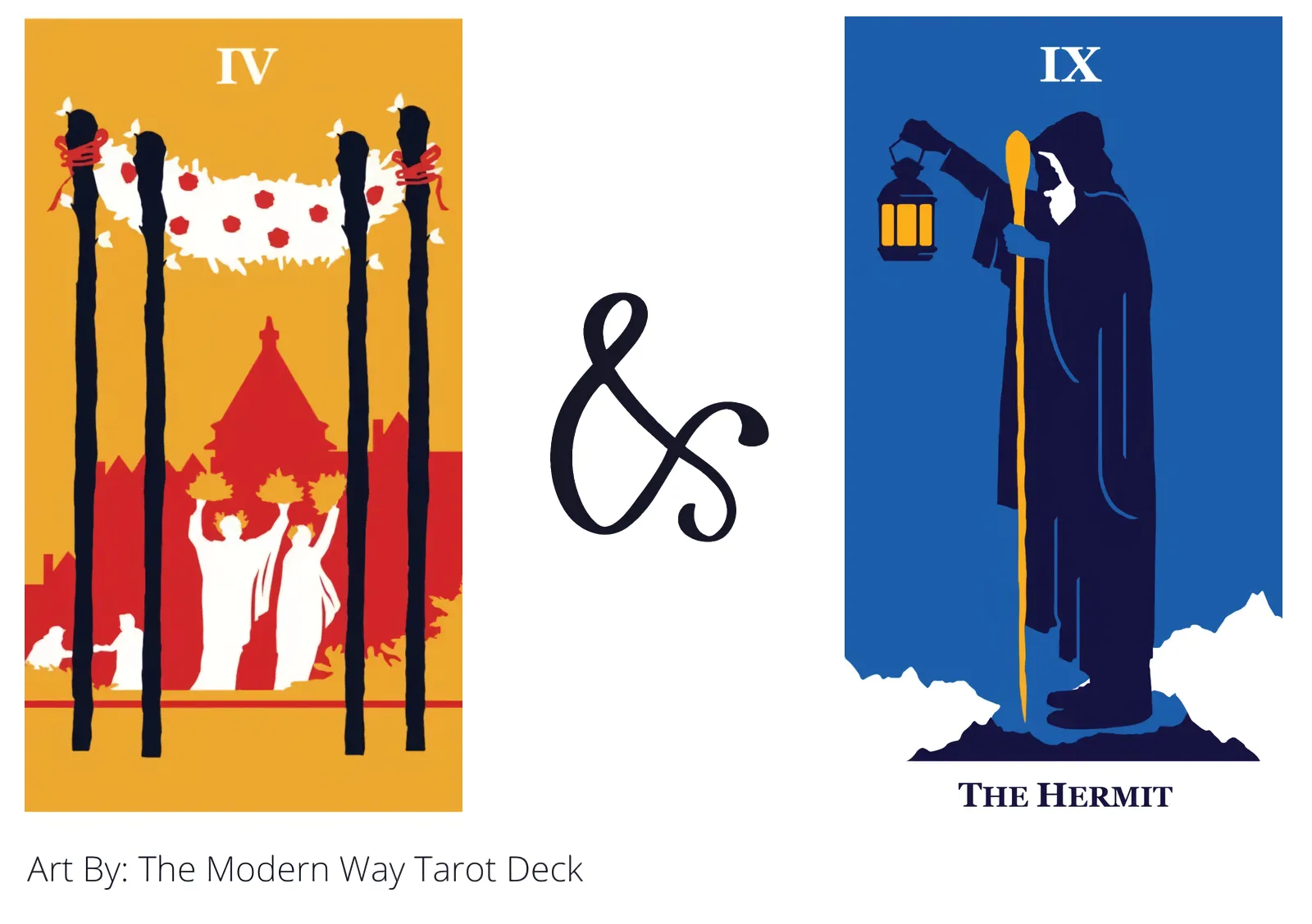 four of wands and the hermit tarot cards together