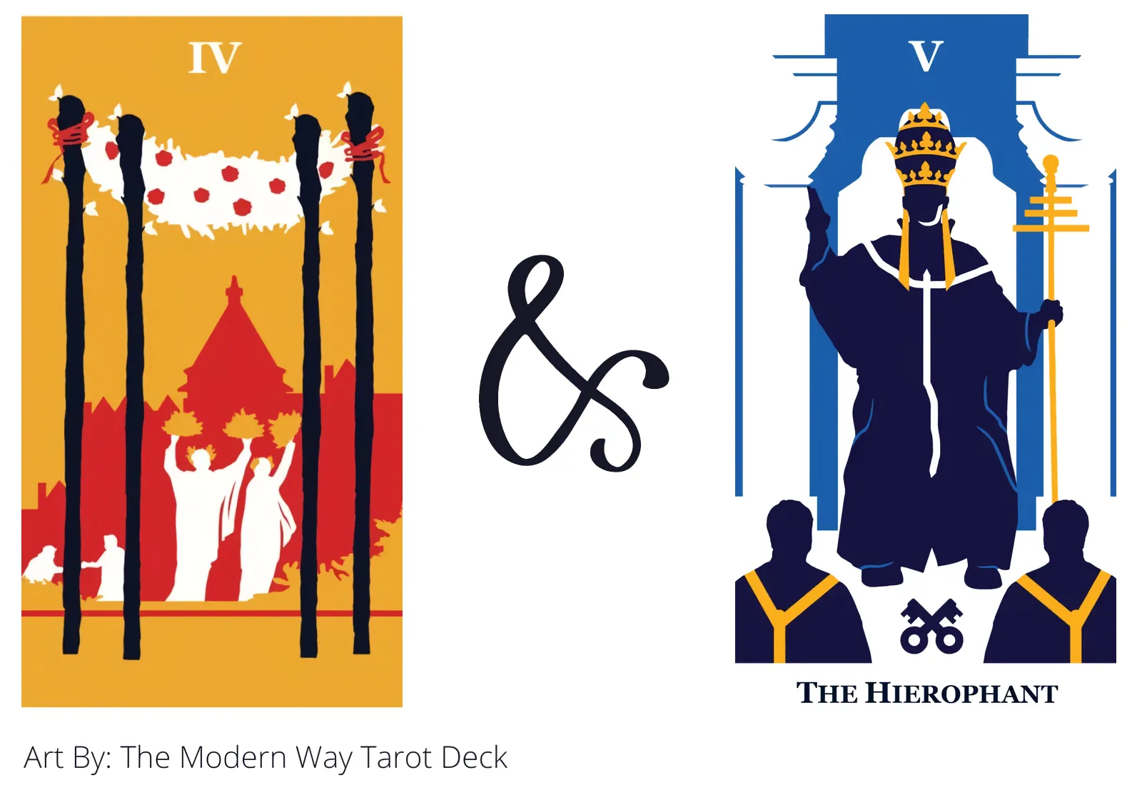 four of wands and the hierophant tarot cards together