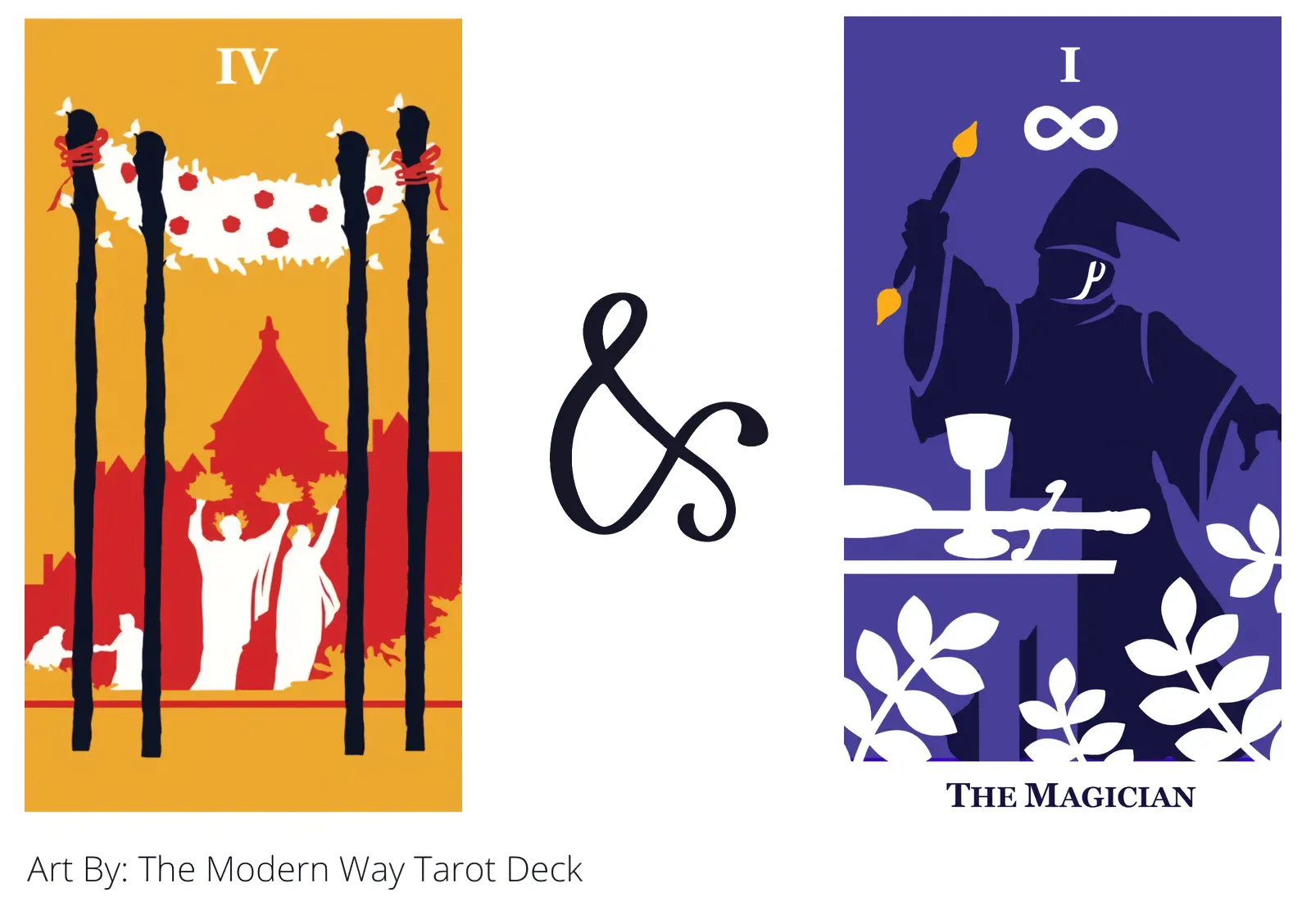 four of wands and the magician tarot cards together