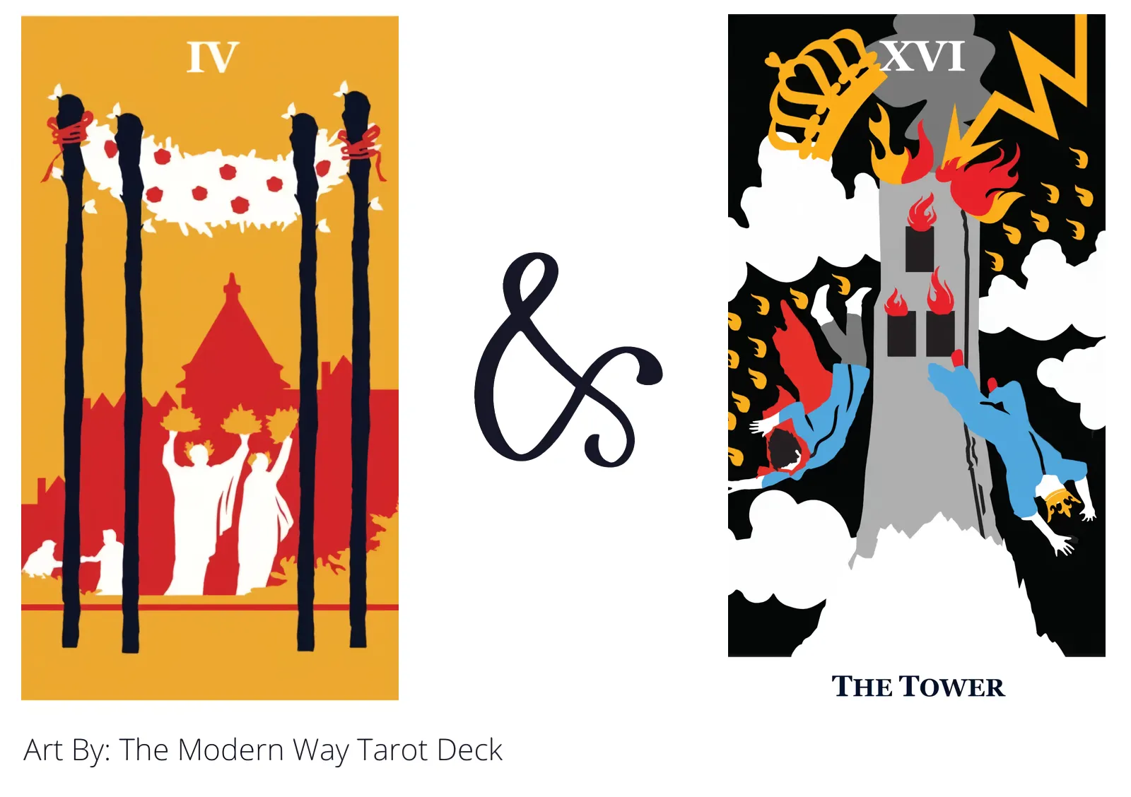 four of wands and the tower tarot cards together