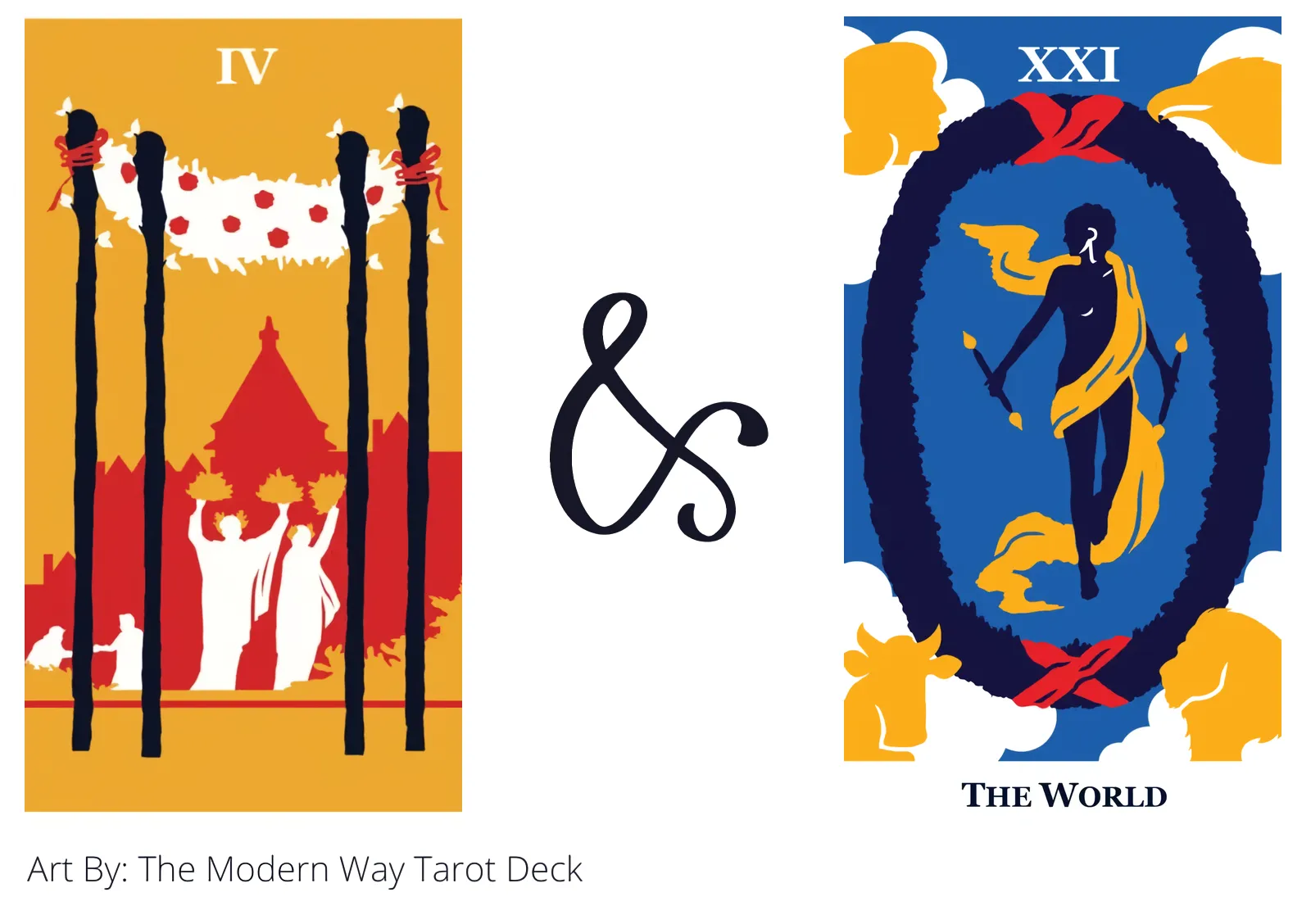 four of wands and the world tarot cards together