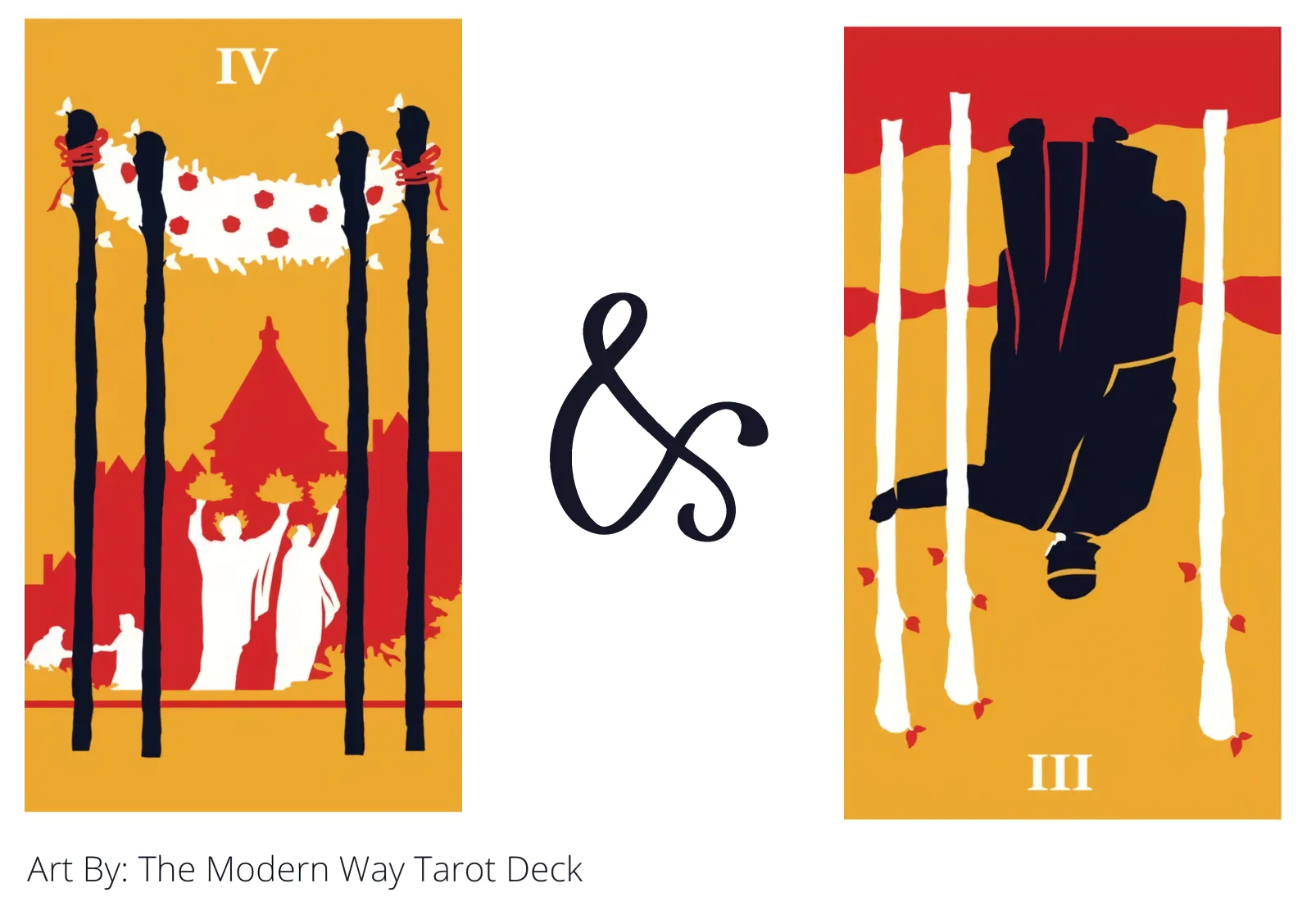 four of wands and three of wands reversed tarot cards together