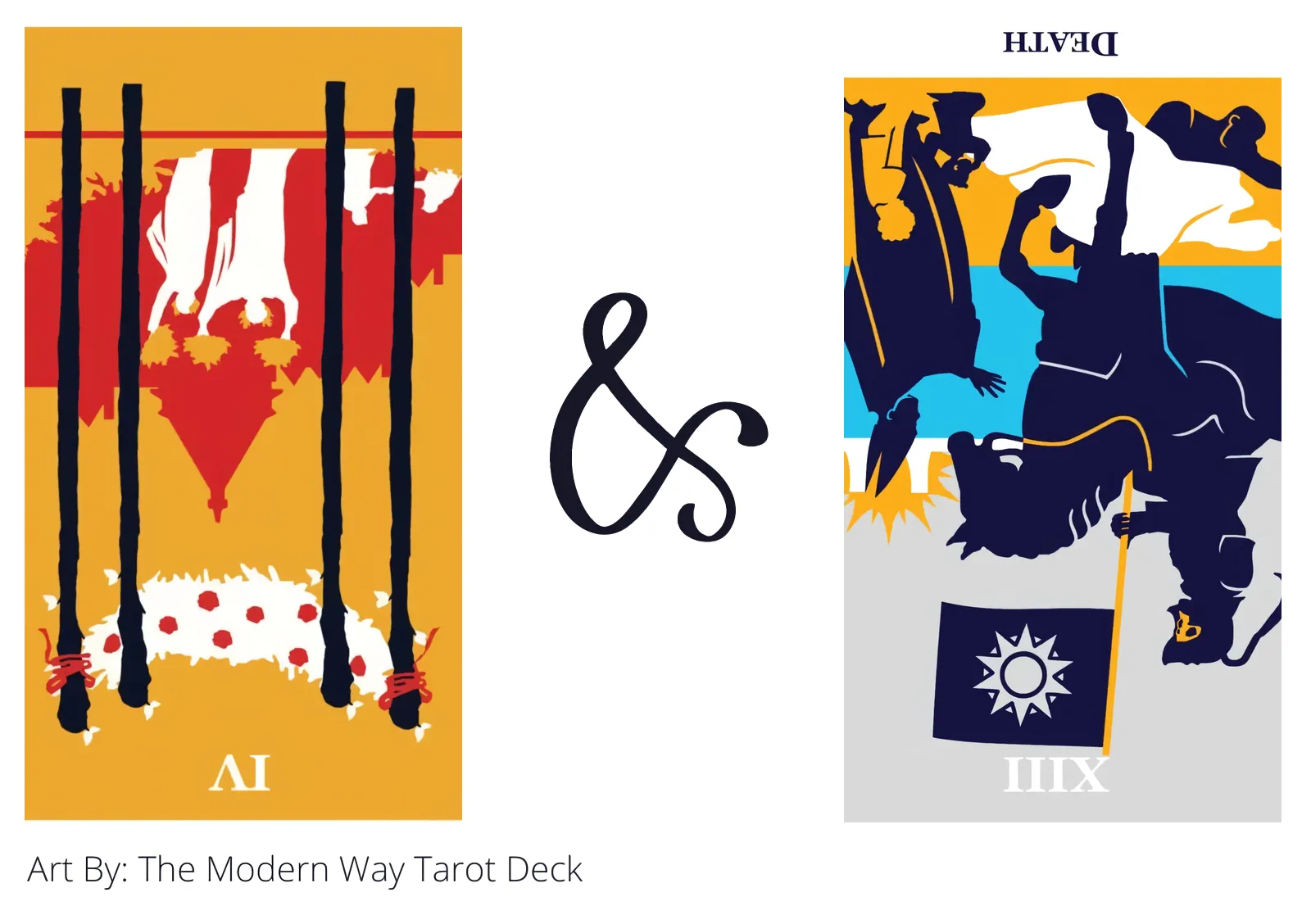 four of wands reversed and death reversed tarot cards together