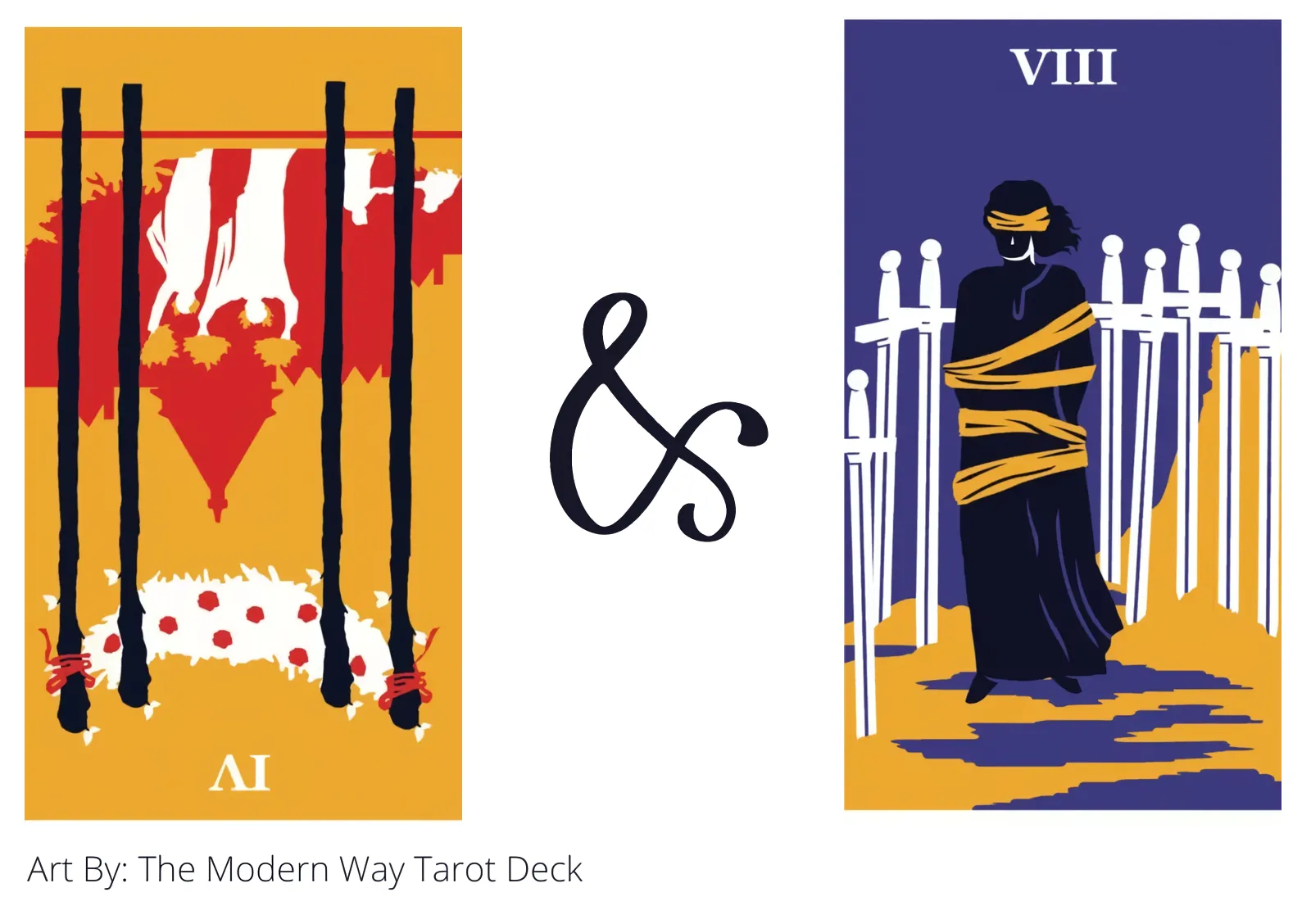 four of wands reversed and eight of swords tarot cards together