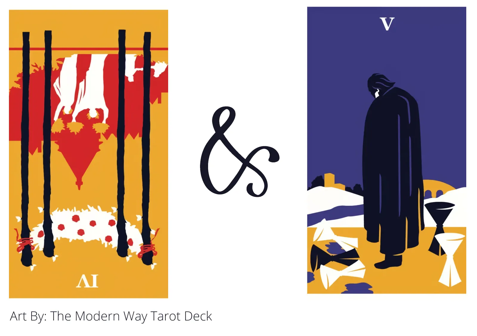 four of wands reversed and five of cups tarot cards together