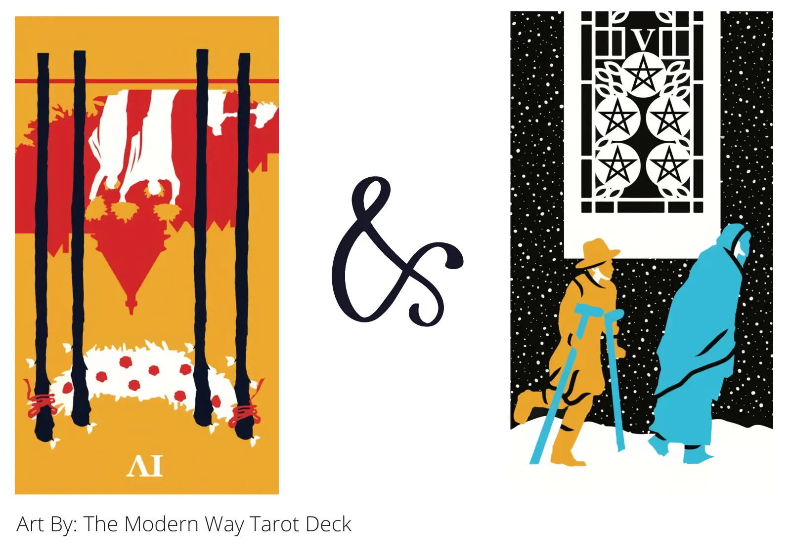 four of wands reversed and five of pentacles tarot cards together