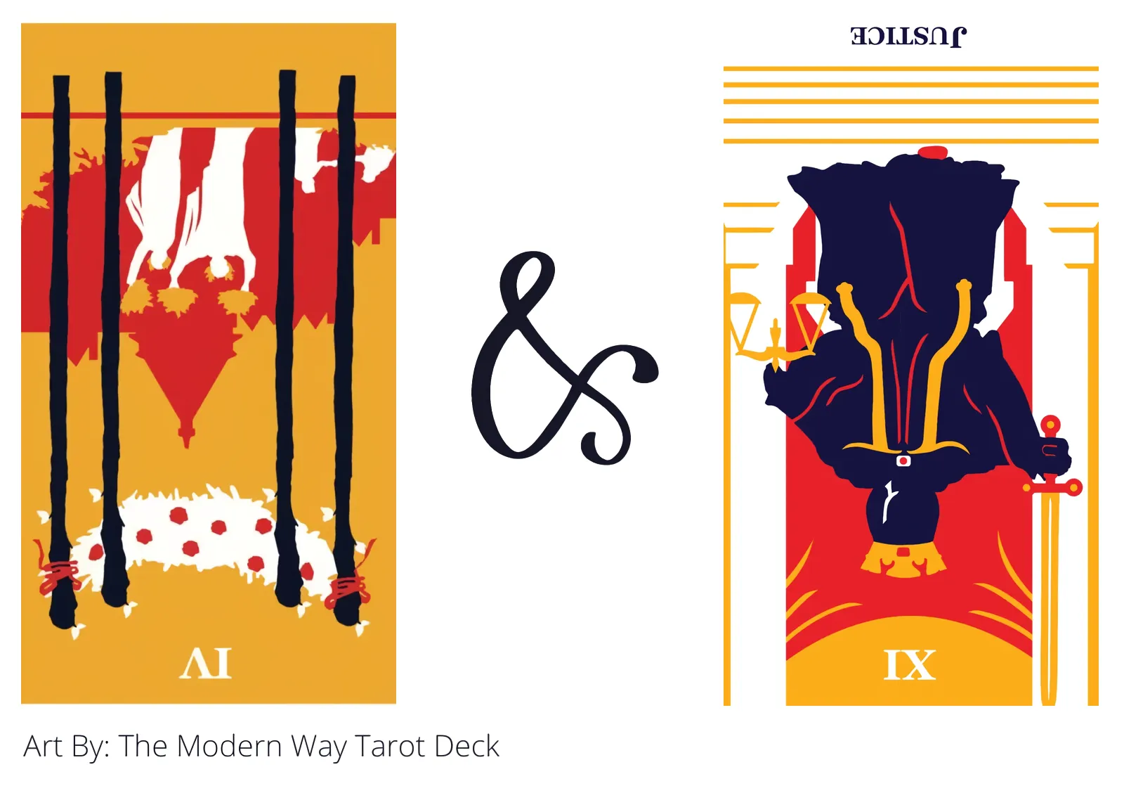 four of wands reversed and justice reversed tarot cards together