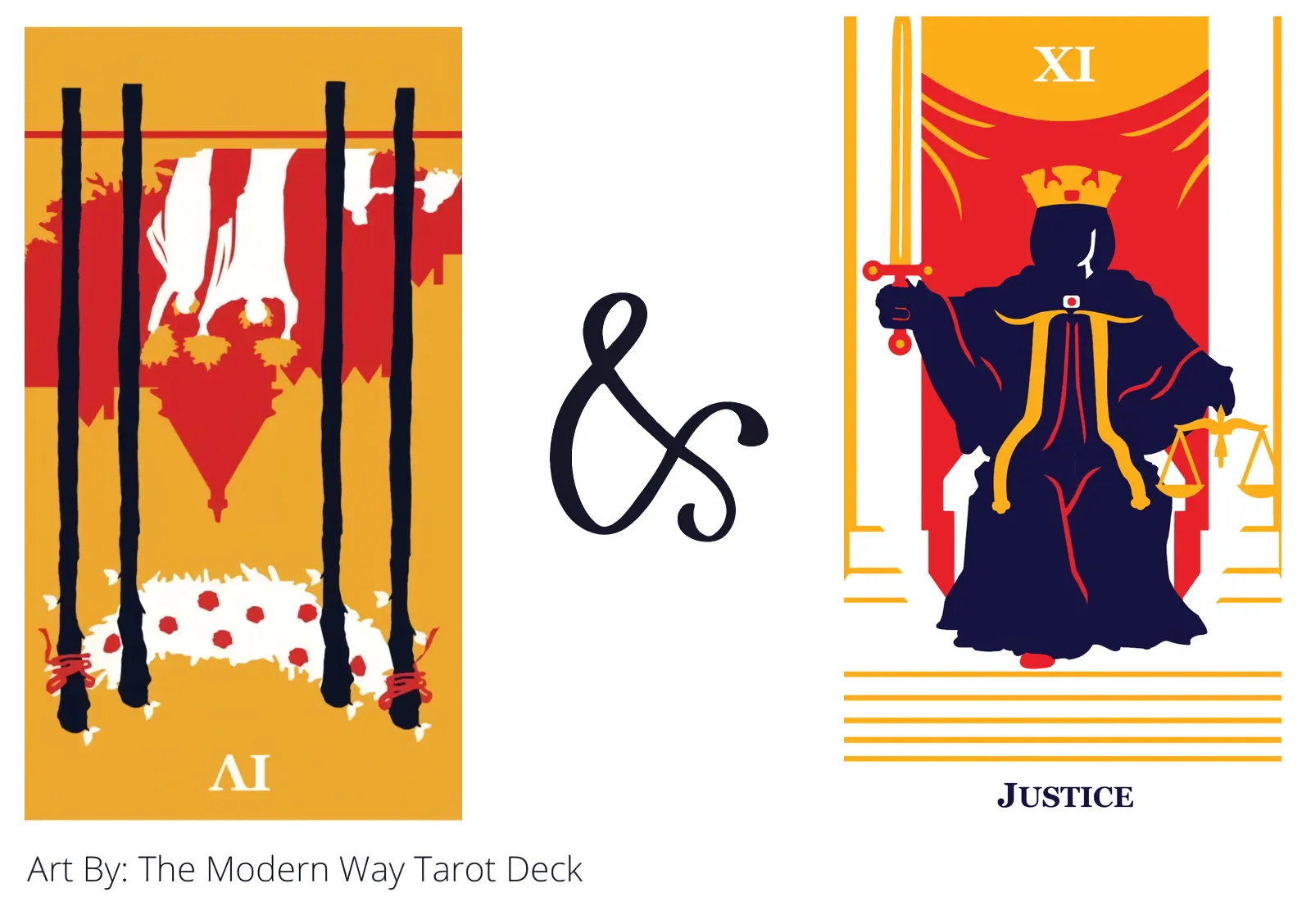 four of wands reversed and justice tarot cards together