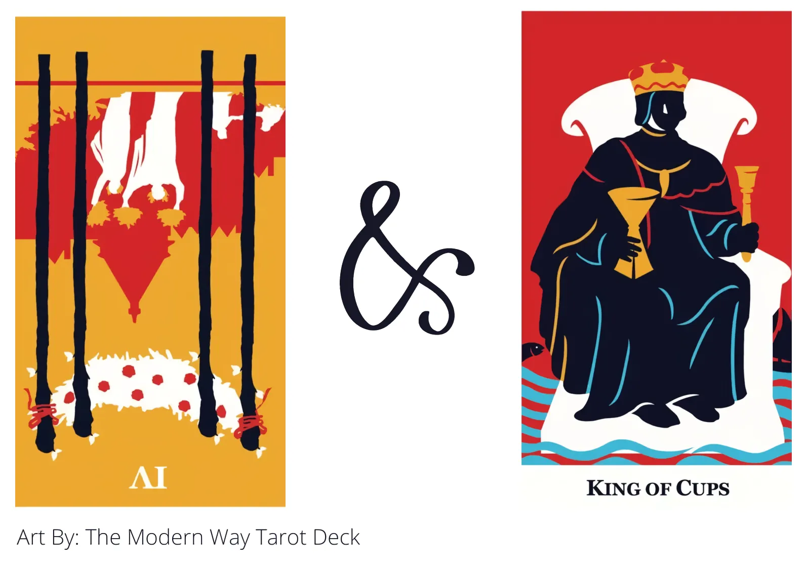 four of wands reversed and king of cups tarot cards together