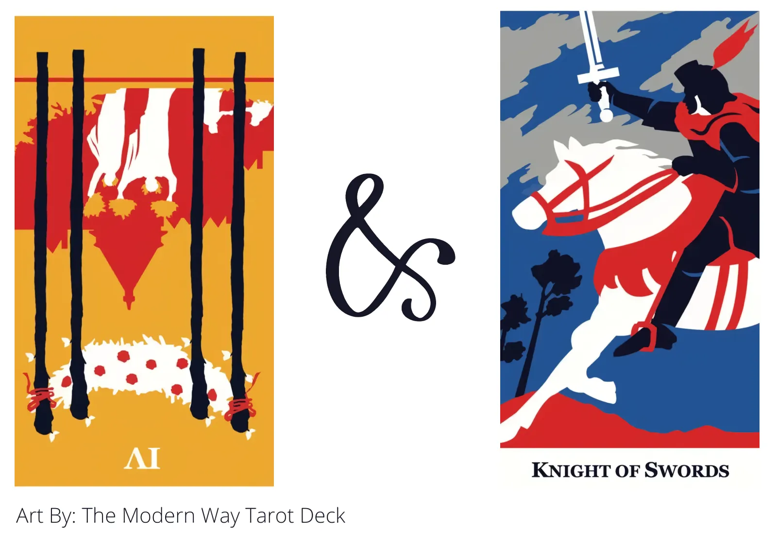 four of wands reversed and knight of swords tarot cards together