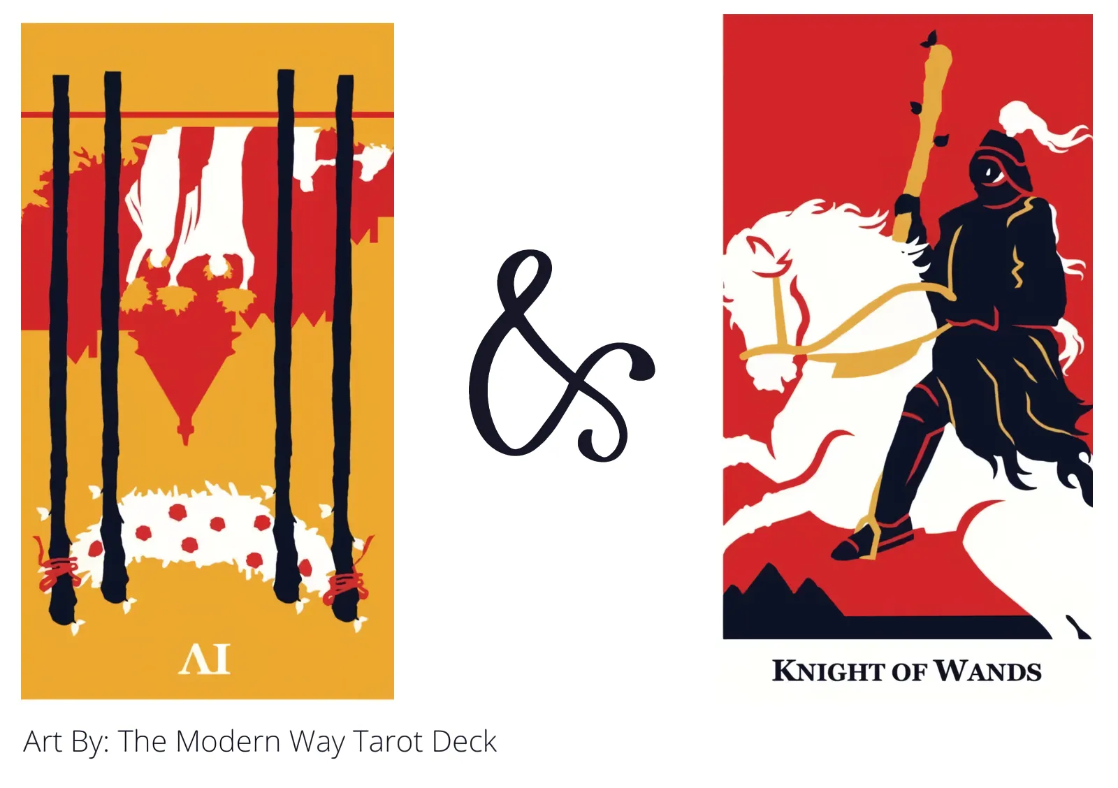 four of wands reversed and knight of wands tarot cards together