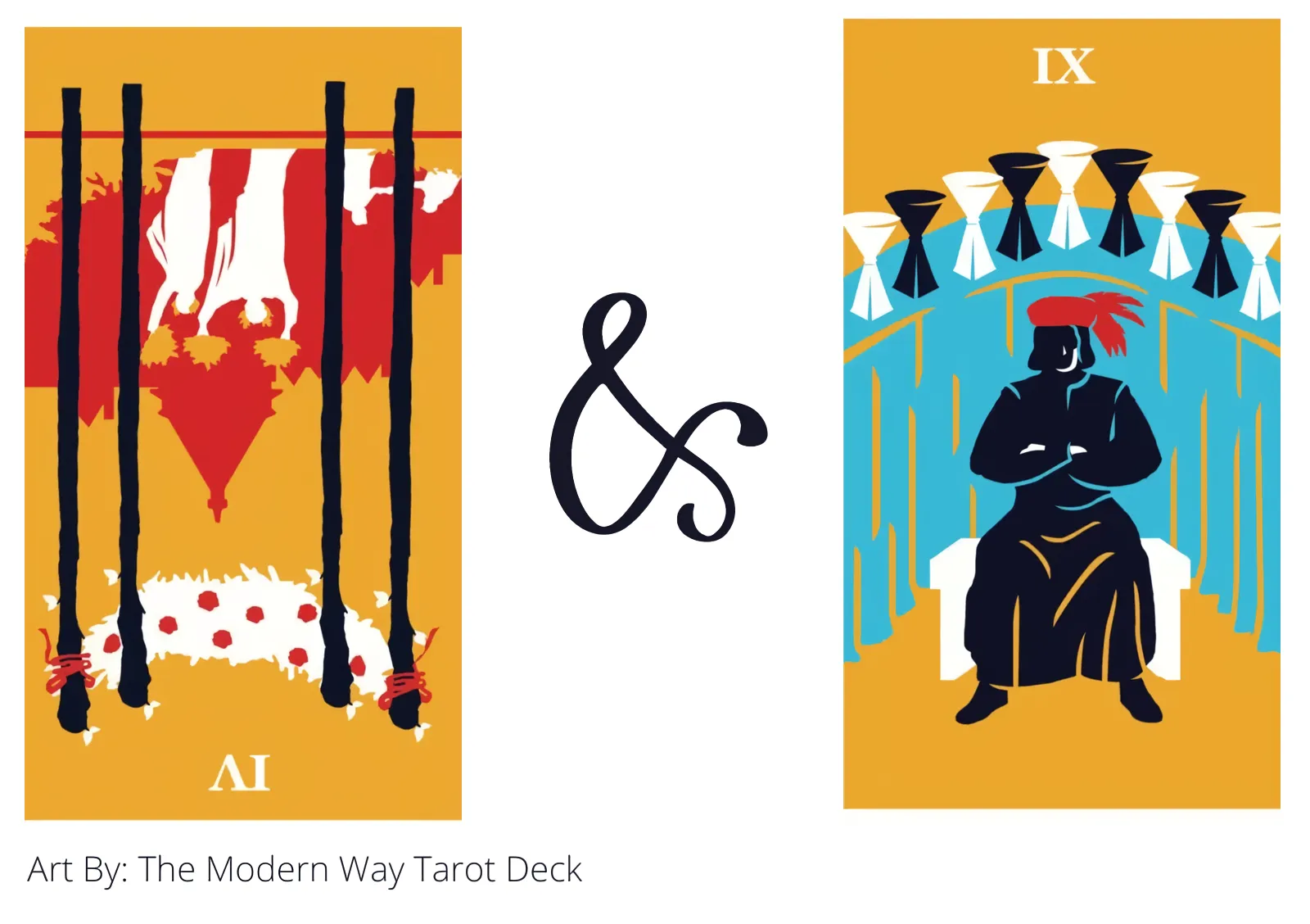 four of wands reversed and nine of cups tarot cards together