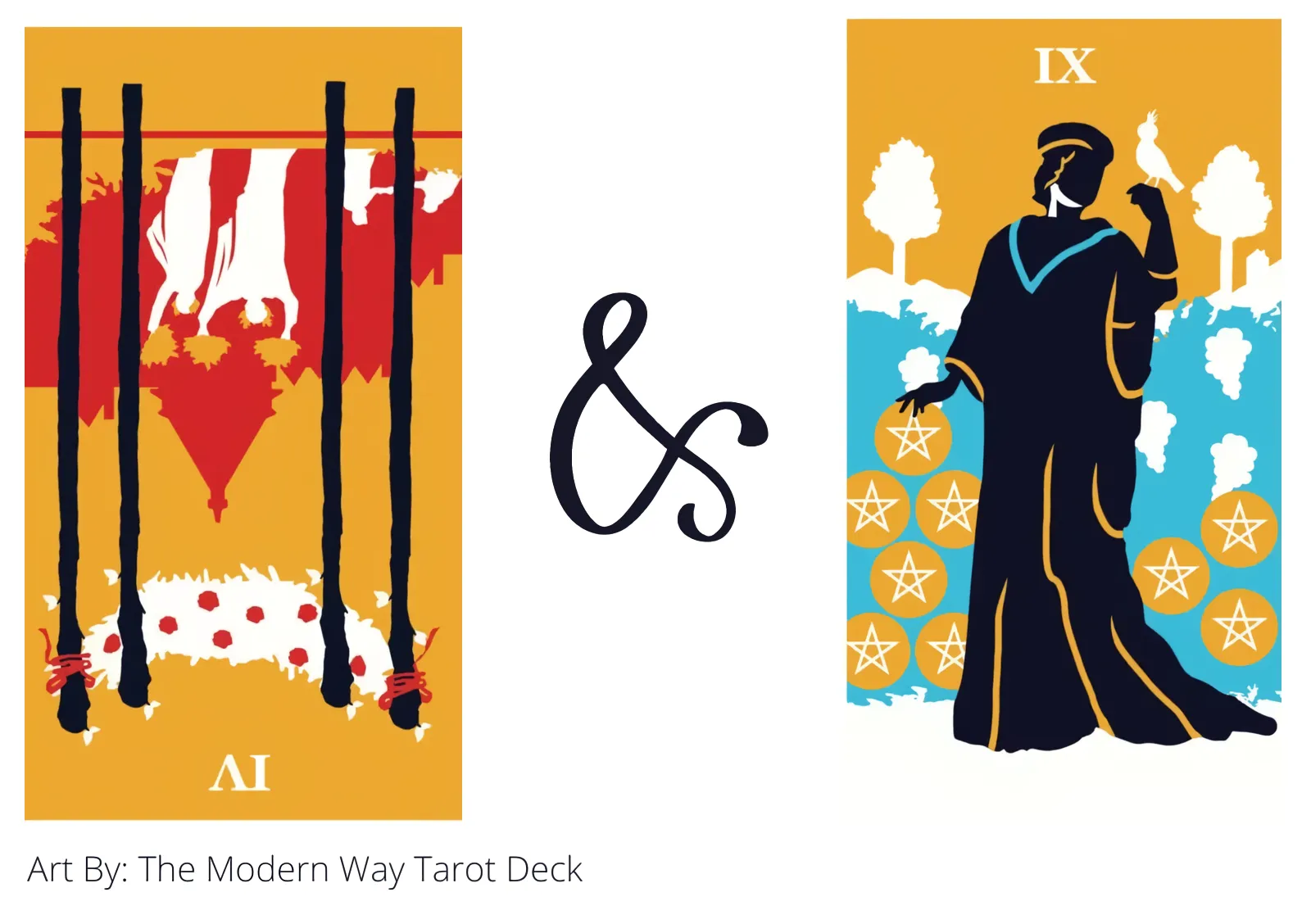 four of wands reversed and nine of pentacles tarot cards together