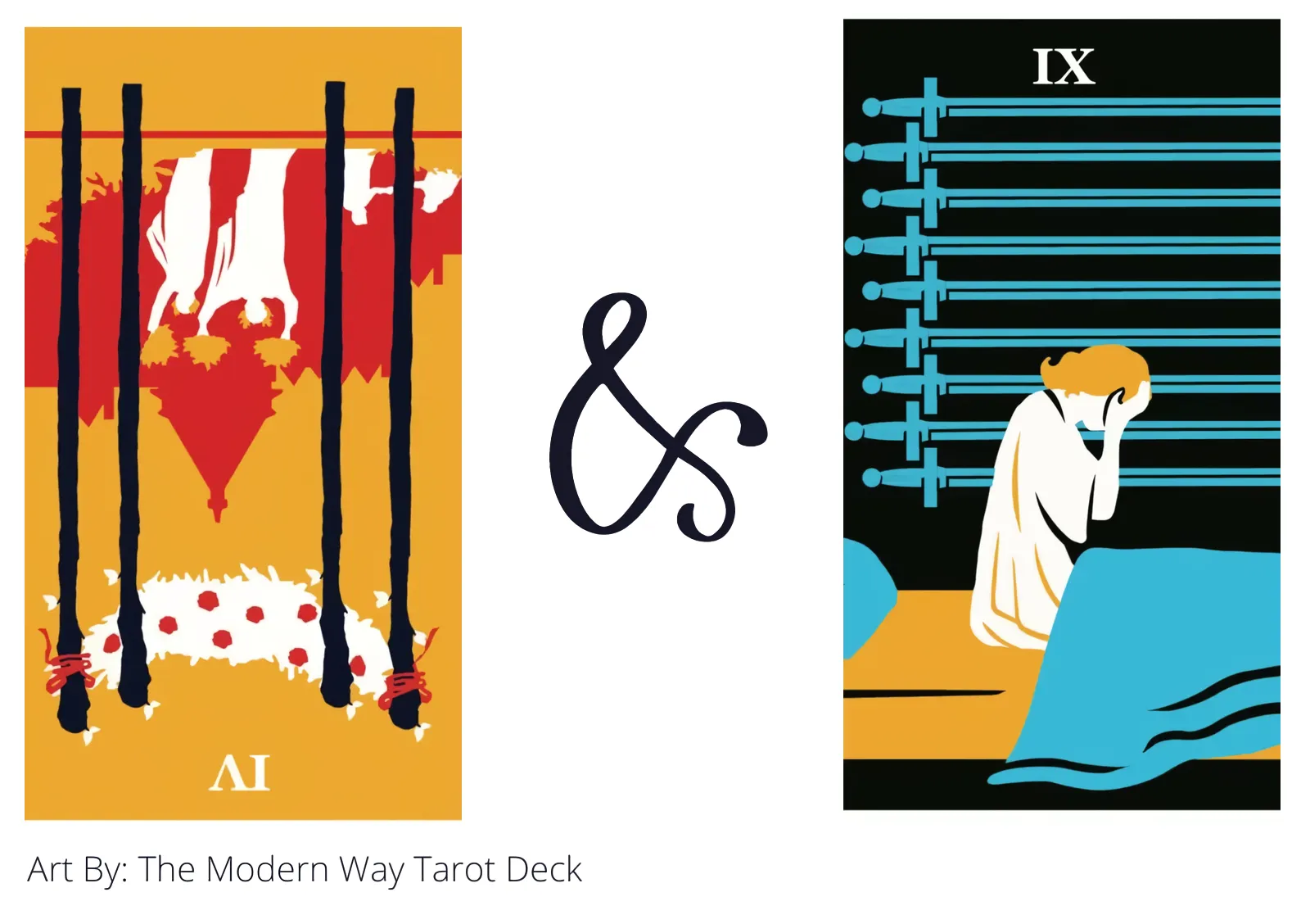 four of wands reversed and nine of swords tarot cards together