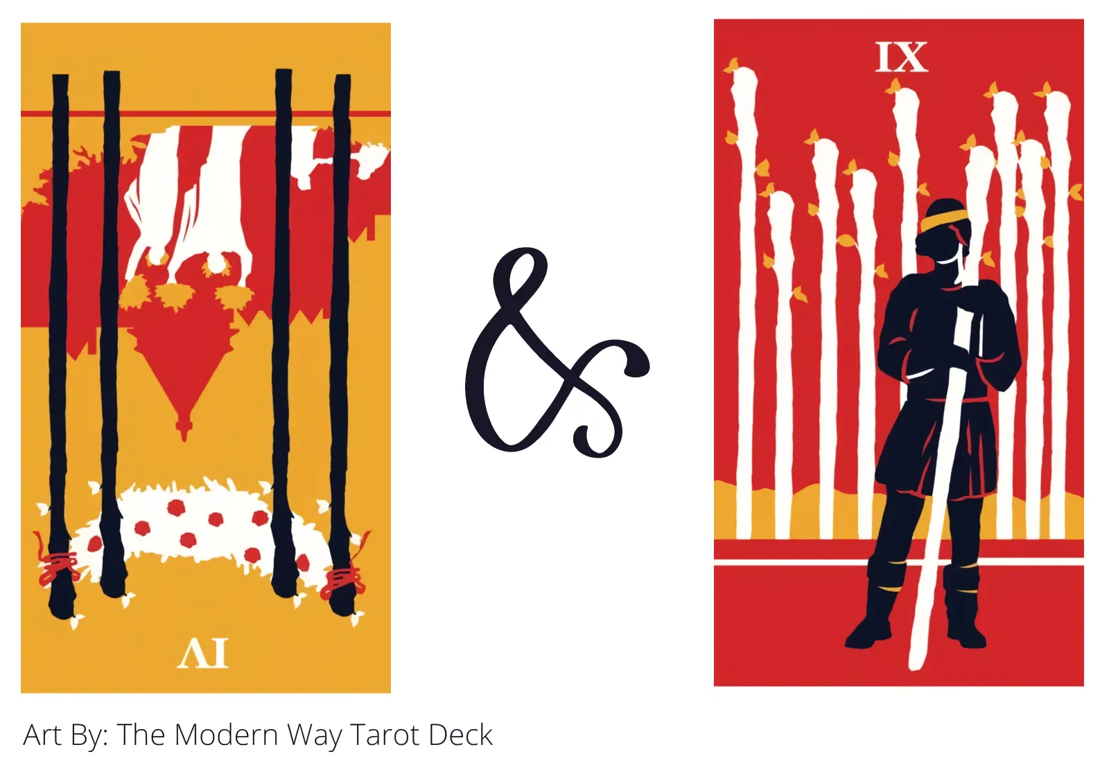 four of wands reversed and nine of wands tarot cards together