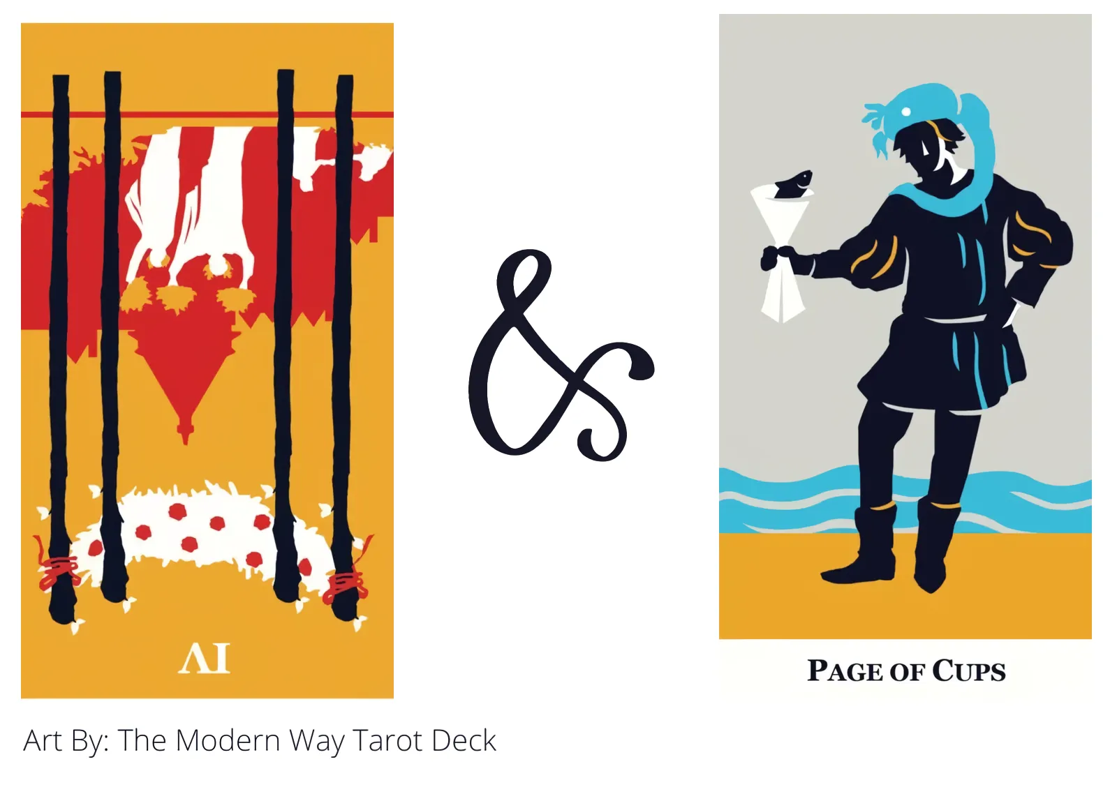 four of wands reversed and page of cups tarot cards together