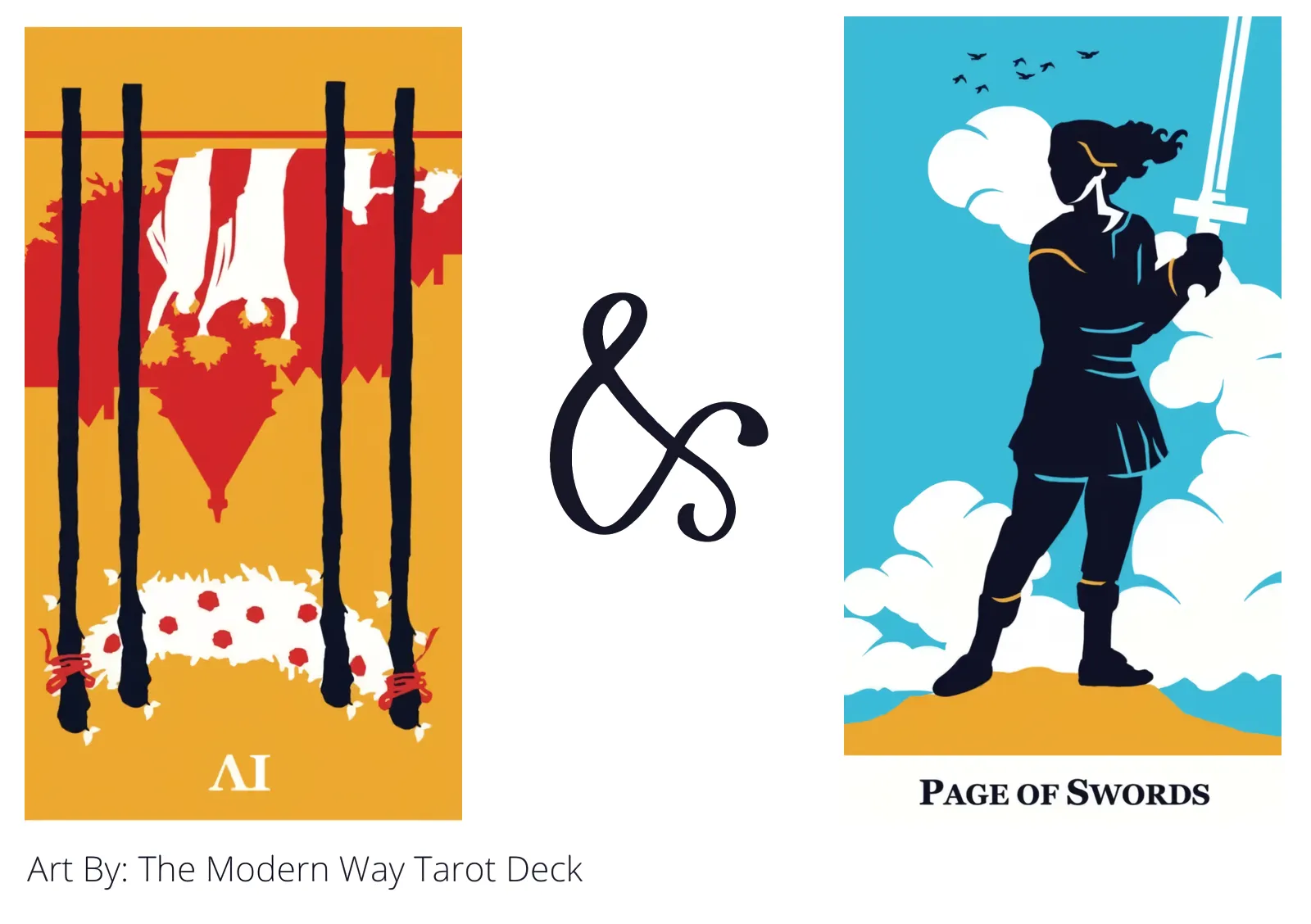 four of wands reversed and page of swords tarot cards together