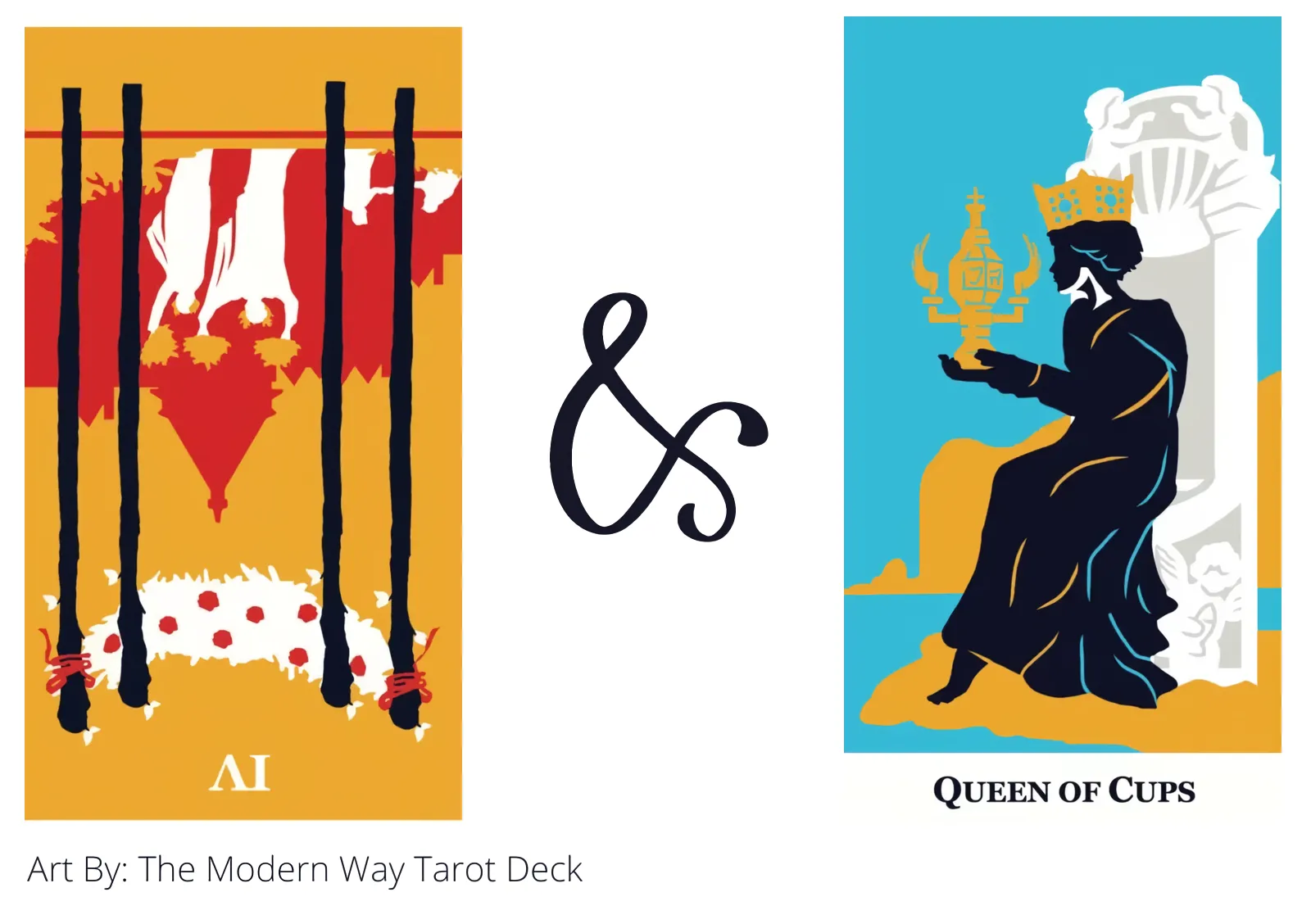 four of wands reversed and queen of cups tarot cards together